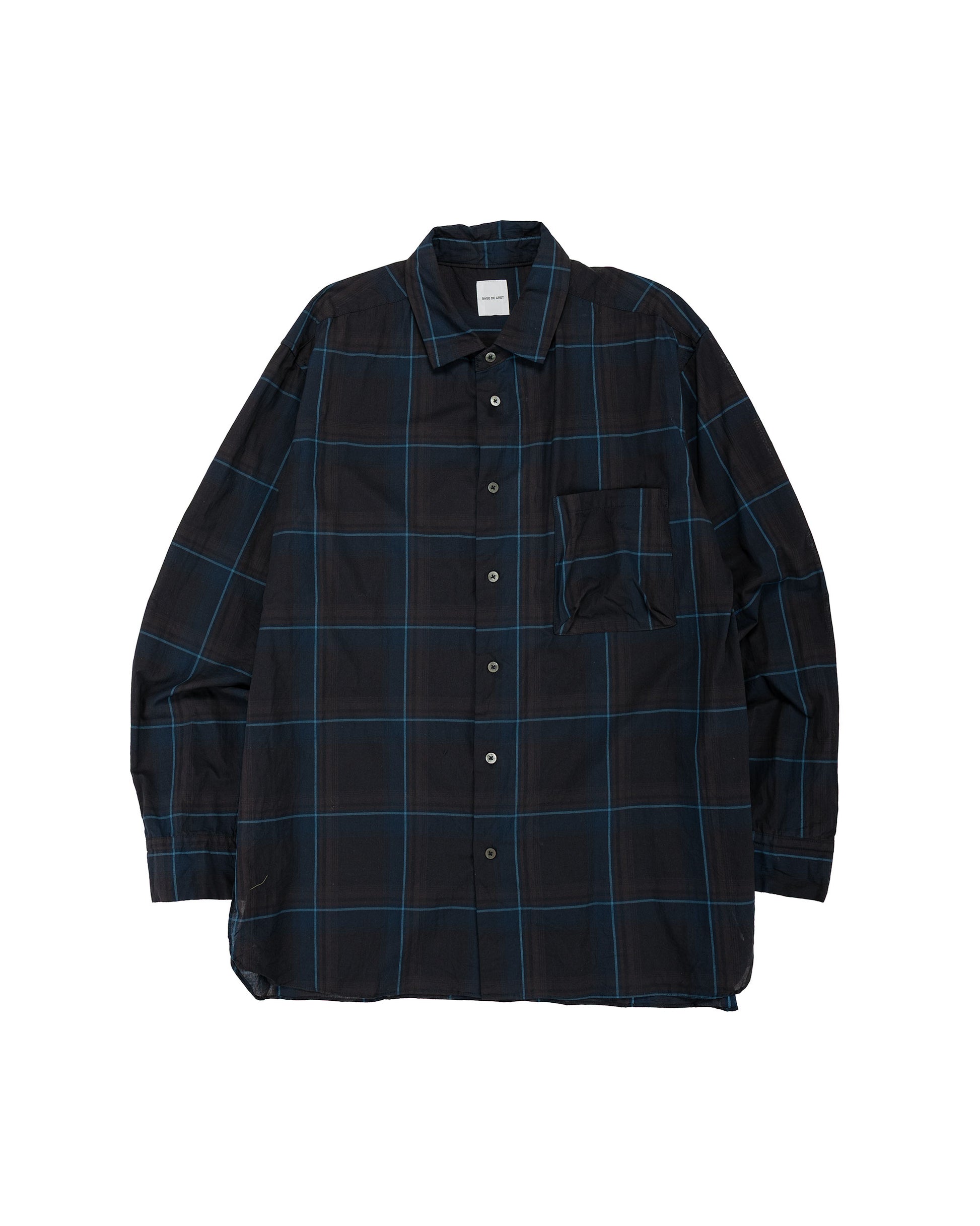 lost & found Sage de Cret Sage de Cret Organic Cotton Madras Pigmnet CT Long Regular Collar Shirt Navy