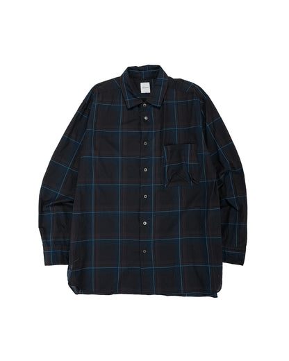 lost & found Sage de Cret Sage de Cret Organic Cotton Madras Pigmnet CT Long Regular Collar Shirt Navy