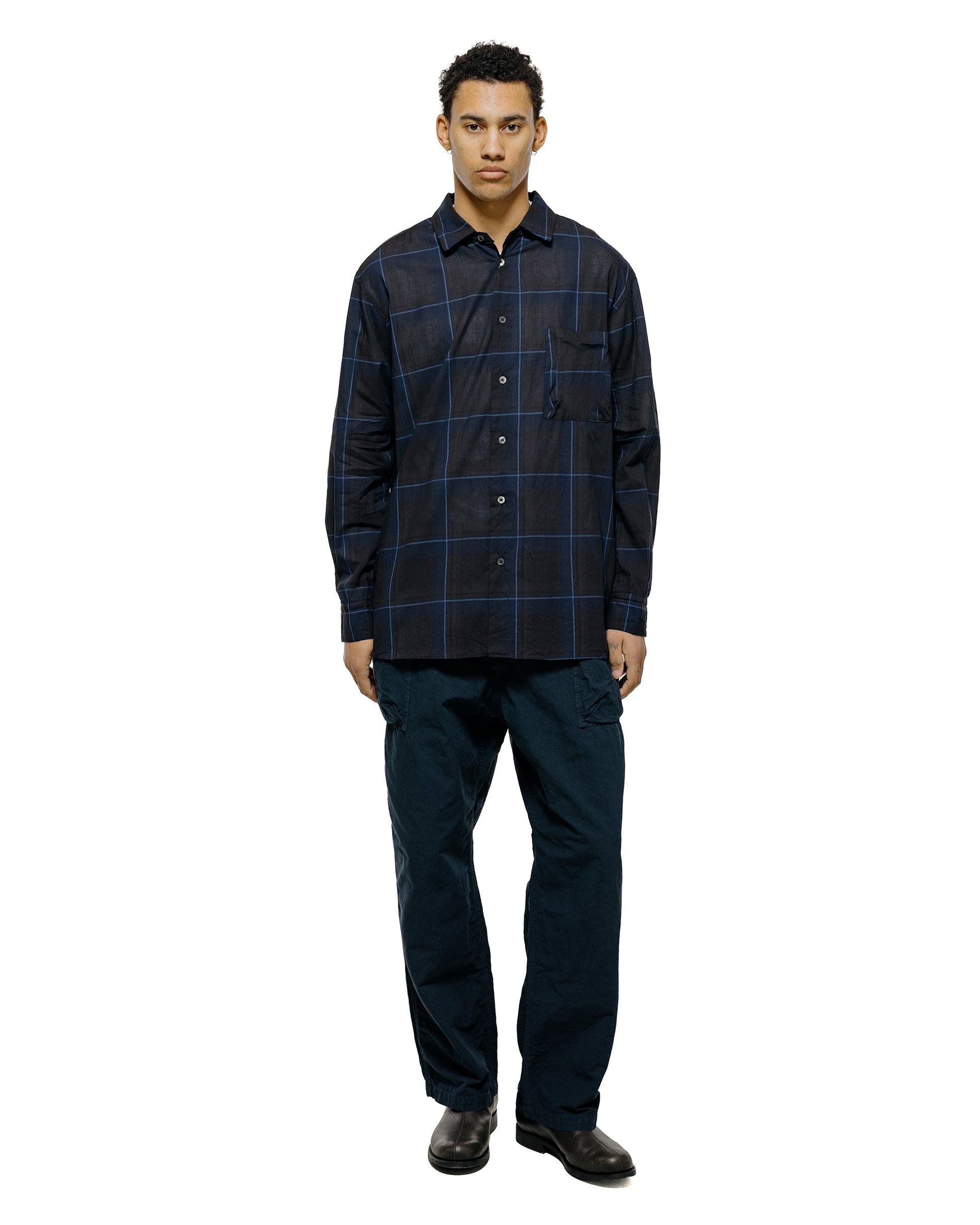 lost & found Sage de Cret Sage de Cret Organic Cotton Madras Pigmnet CT Long Regular Collar Shirt Navy