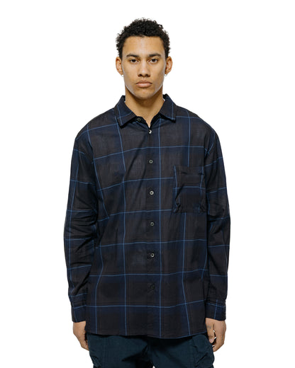 lost & found Sage de Cret Sage de Cret Organic Cotton Madras Pigmnet CT Long Regular Collar Shirt Navy