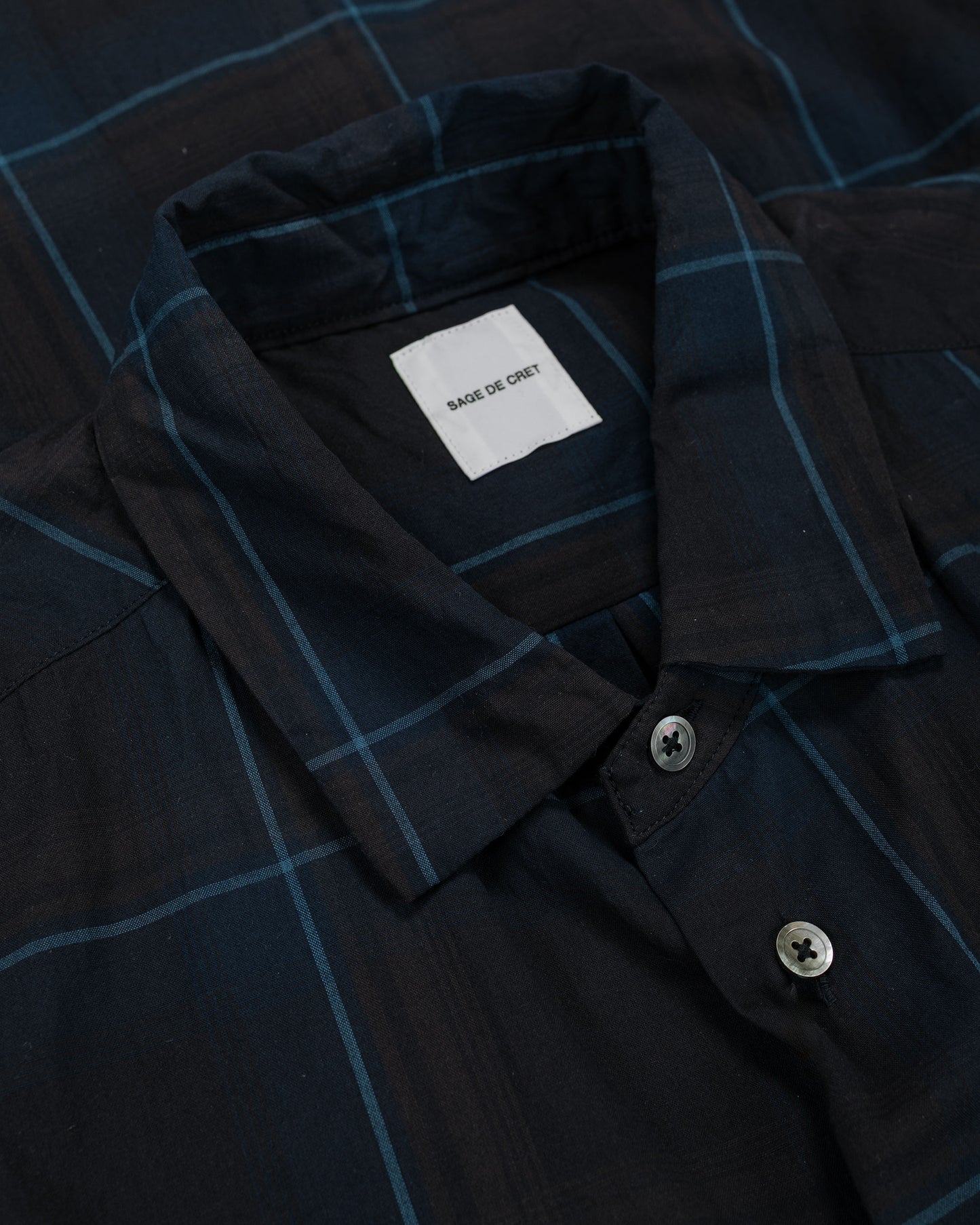 lost & found Sage de Cret Sage de Cret Organic Cotton Madras Pigmnet CT Long Regular Collar Shirt Navy