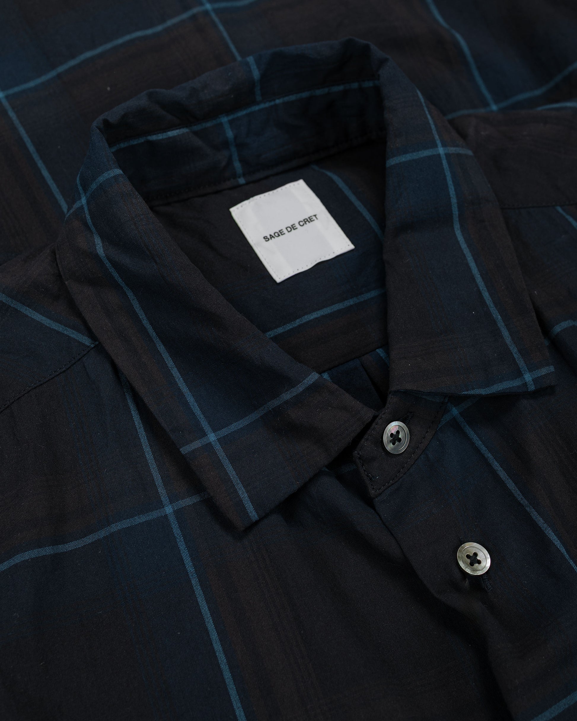 lost & found Sage de Cret Sage de Cret Organic Cotton Madras Pigmnet CT Long Regular Collar Shirt Navy