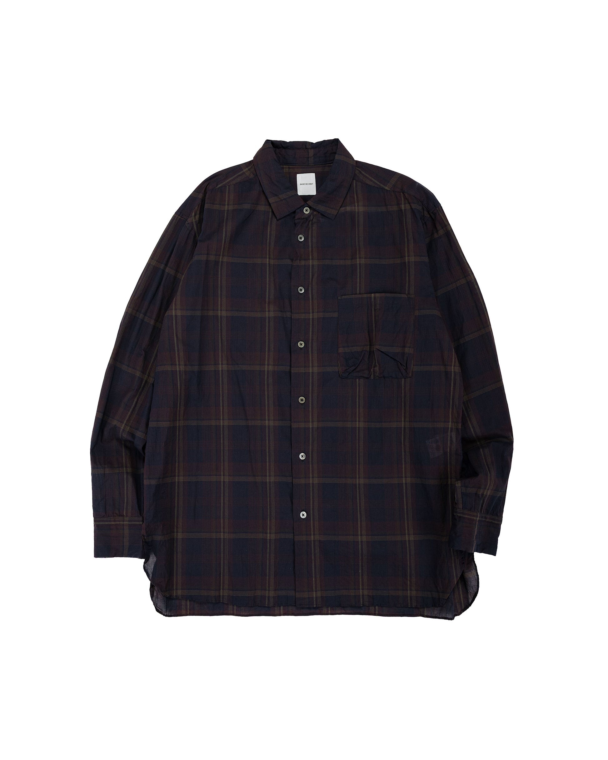 lost & found Sage de Cret Sage de Cret Organic Cotton Madras Pigmnet CT Long Regular Collar Shirt Wine