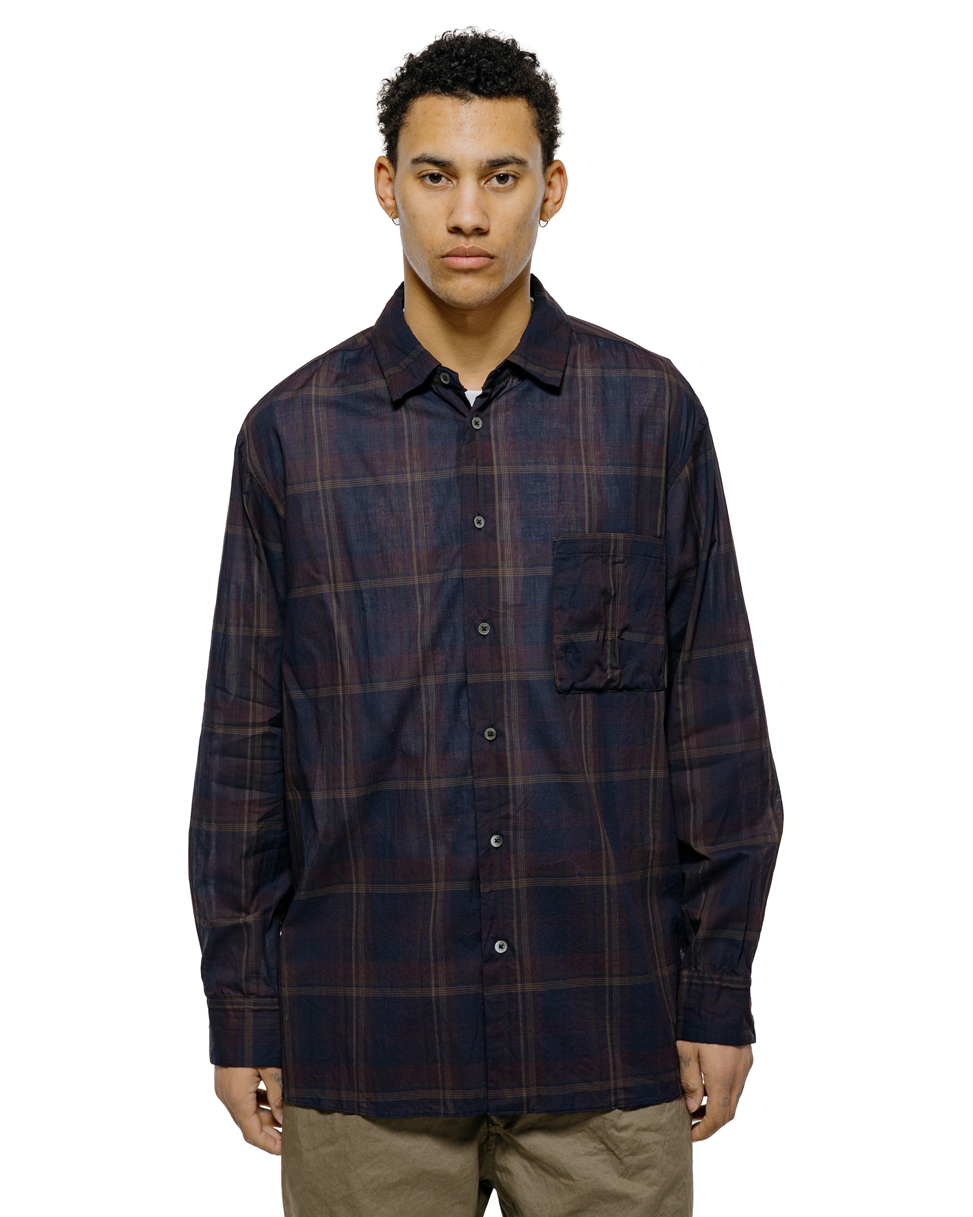 lost & found Sage de Cret Sage de Cret Organic Cotton Madras Pigmnet CT Long Regular Collar Shirt Wine