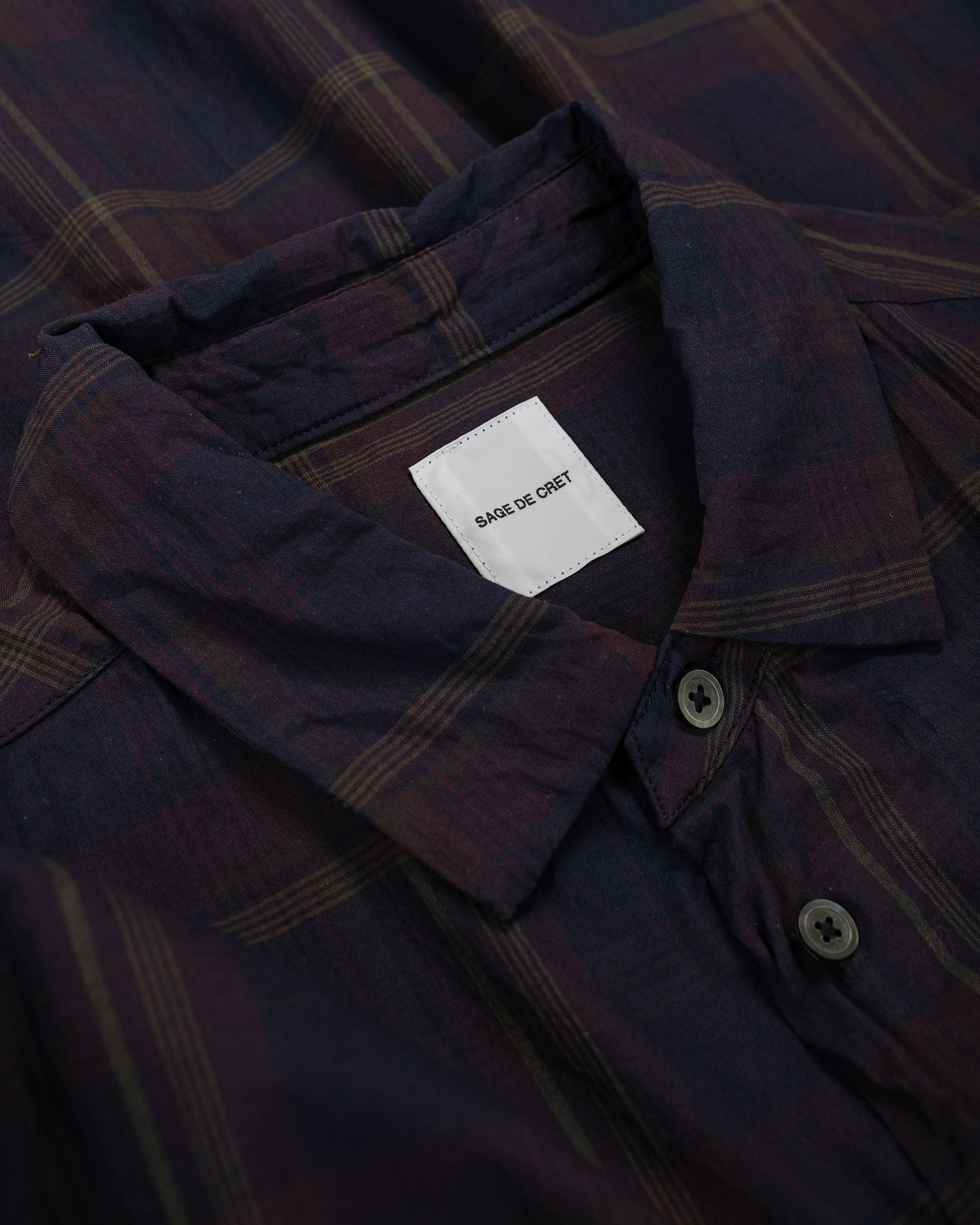 lost & found Sage de Cret Sage de Cret Organic Cotton Madras Pigmnet CT Long Regular Collar Shirt Wine