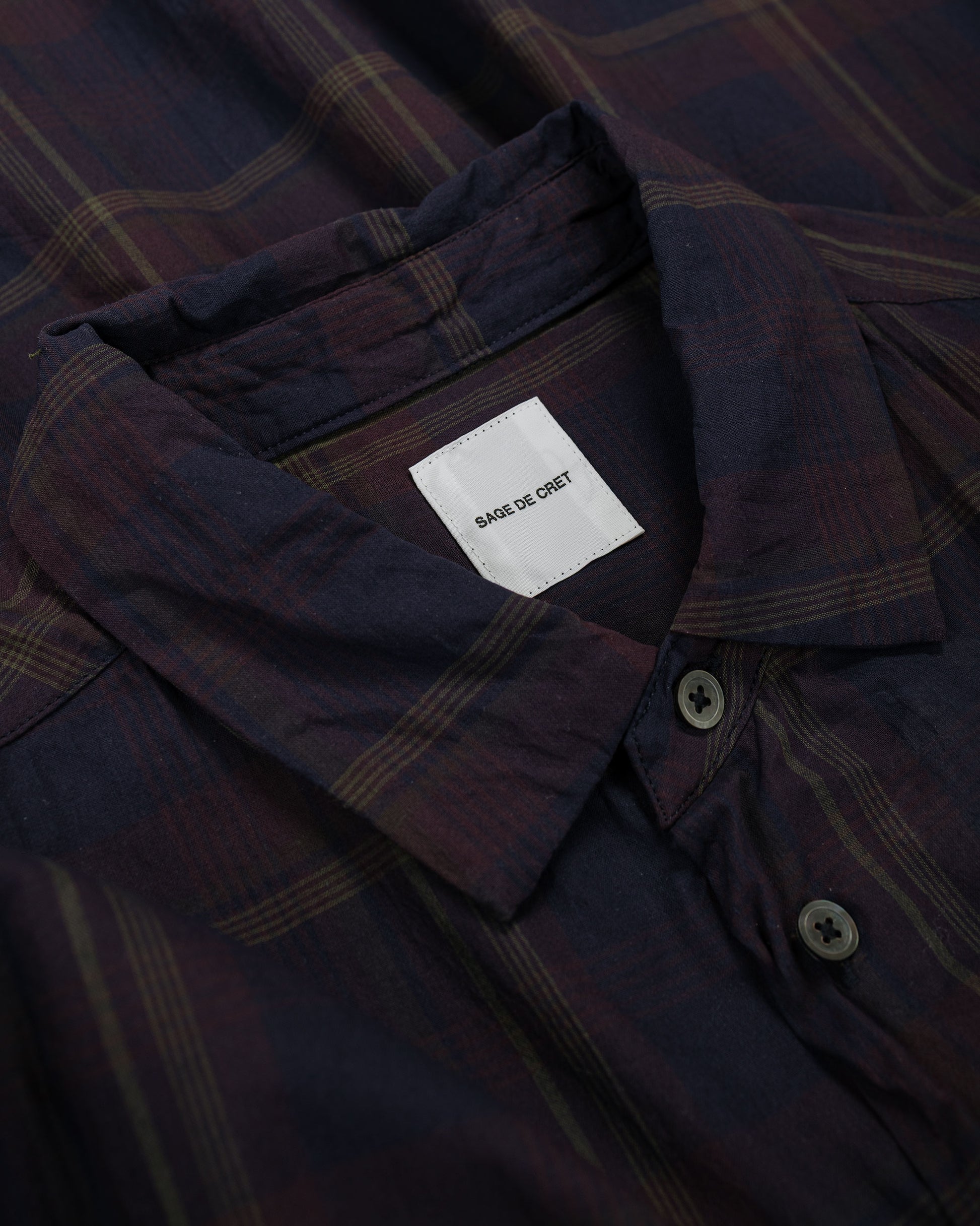 lost & found Sage de Cret Sage de Cret Organic Cotton Madras Pigmnet CT Long Regular Collar Shirt Wine