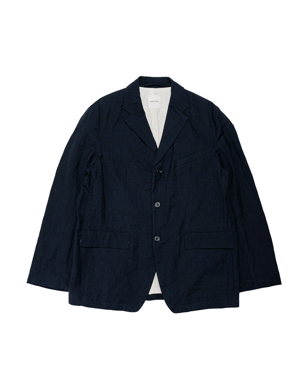 Sage de Cret WOLI Tumble Washed Three-Button Tailored Jacket Navy