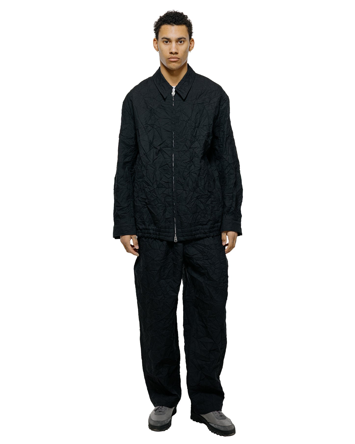 lost & found Sage de Cret Sage de Cret WO/LI Crinkle Single Pleated Wide Pants Black