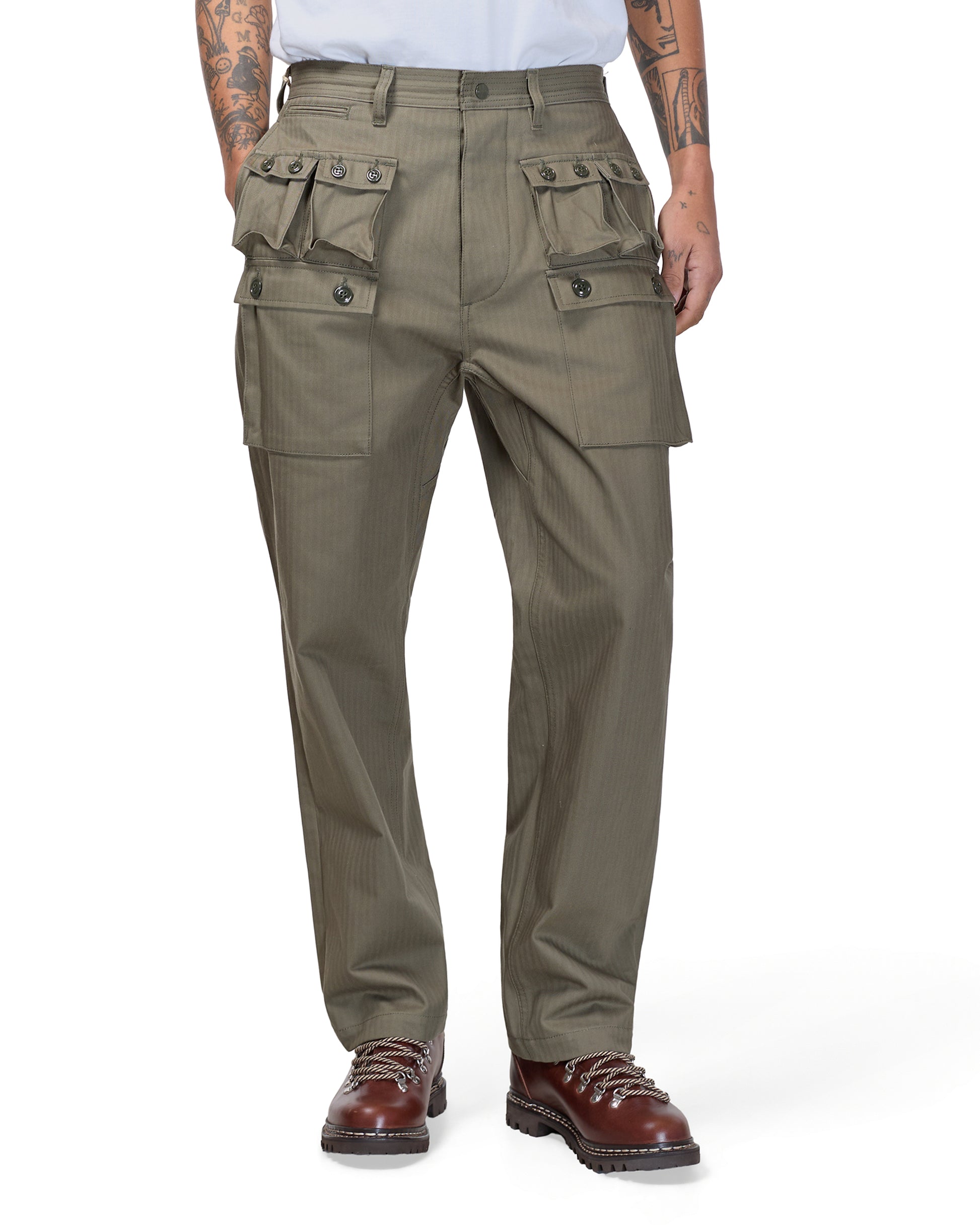 lost & found Sassafras Sassafras G.D.U. Pants Herringbone Twill Olive