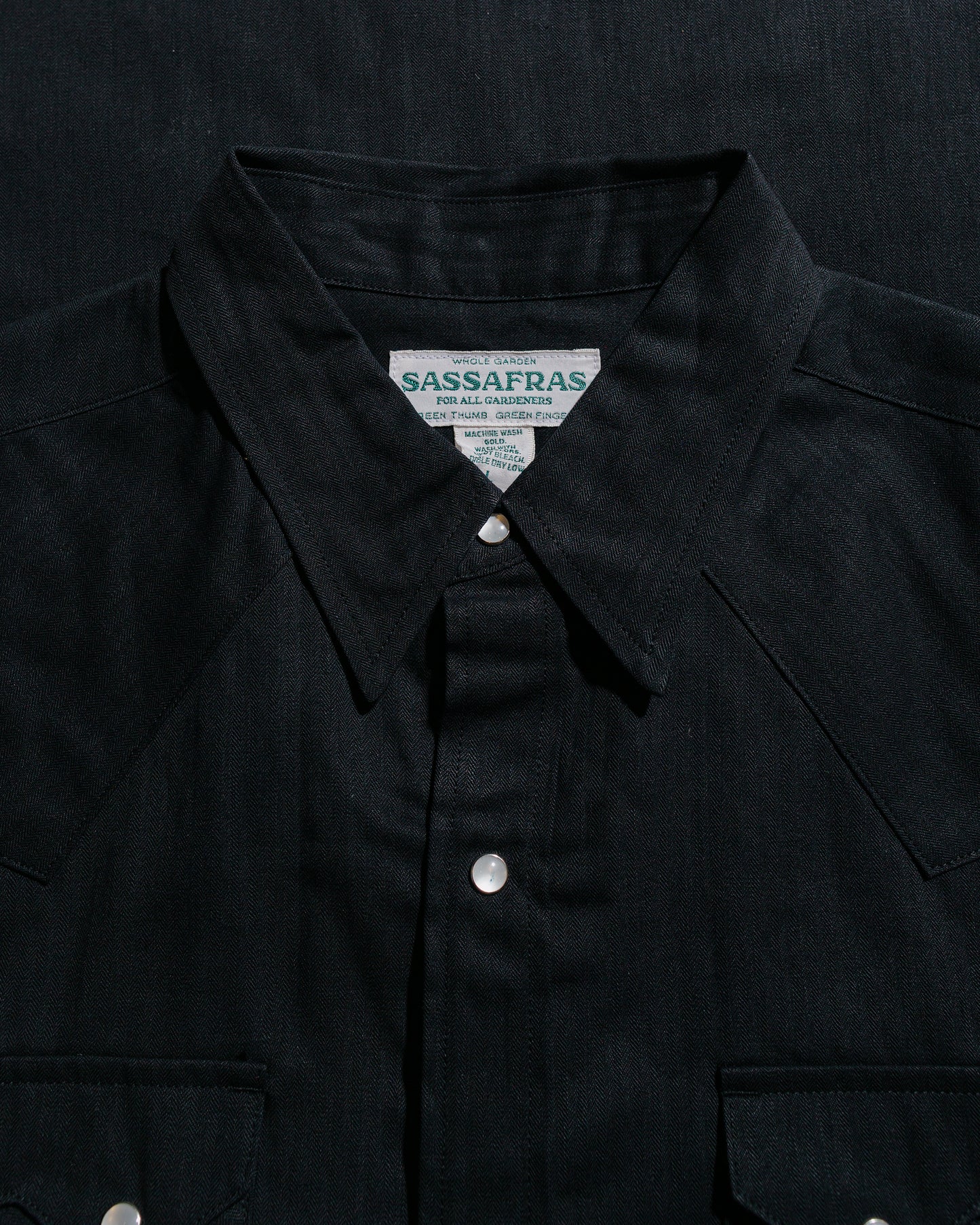 lost & found Sassafras Sassafras Weeds Digger Shirt 6.5oz Herringbone Denim Black