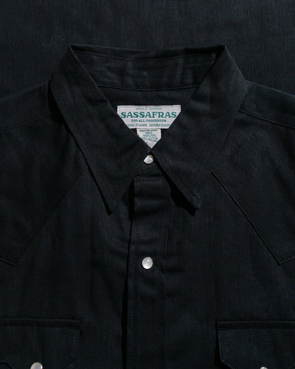 lost & found Sassafras Sassafras Weeds Digger Shirt 6.5oz Herringbone Denim Black