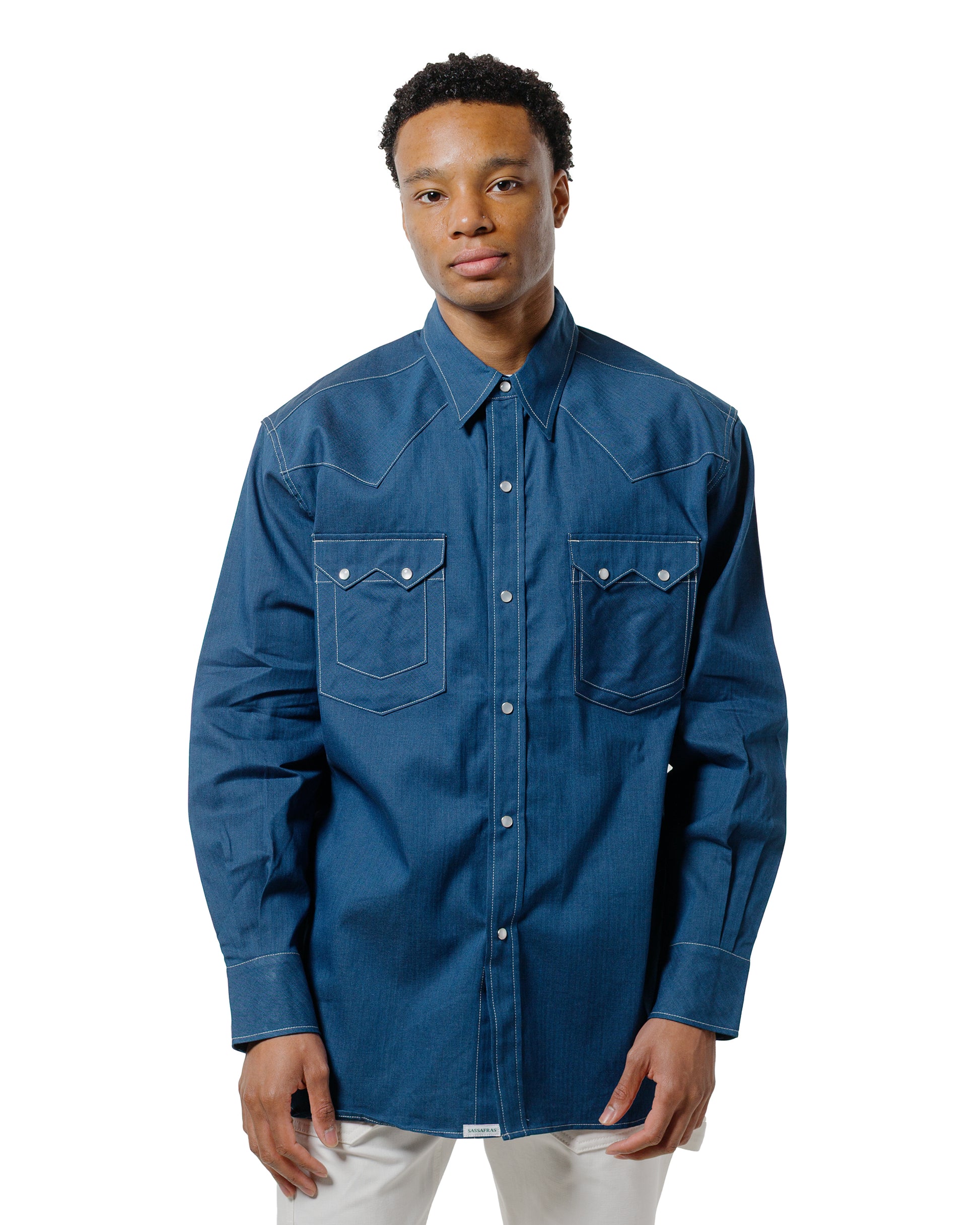 lost & found Sassafras Sassafras Weeds Digger Shirt 6.5oz Herringbone Denim Indigo