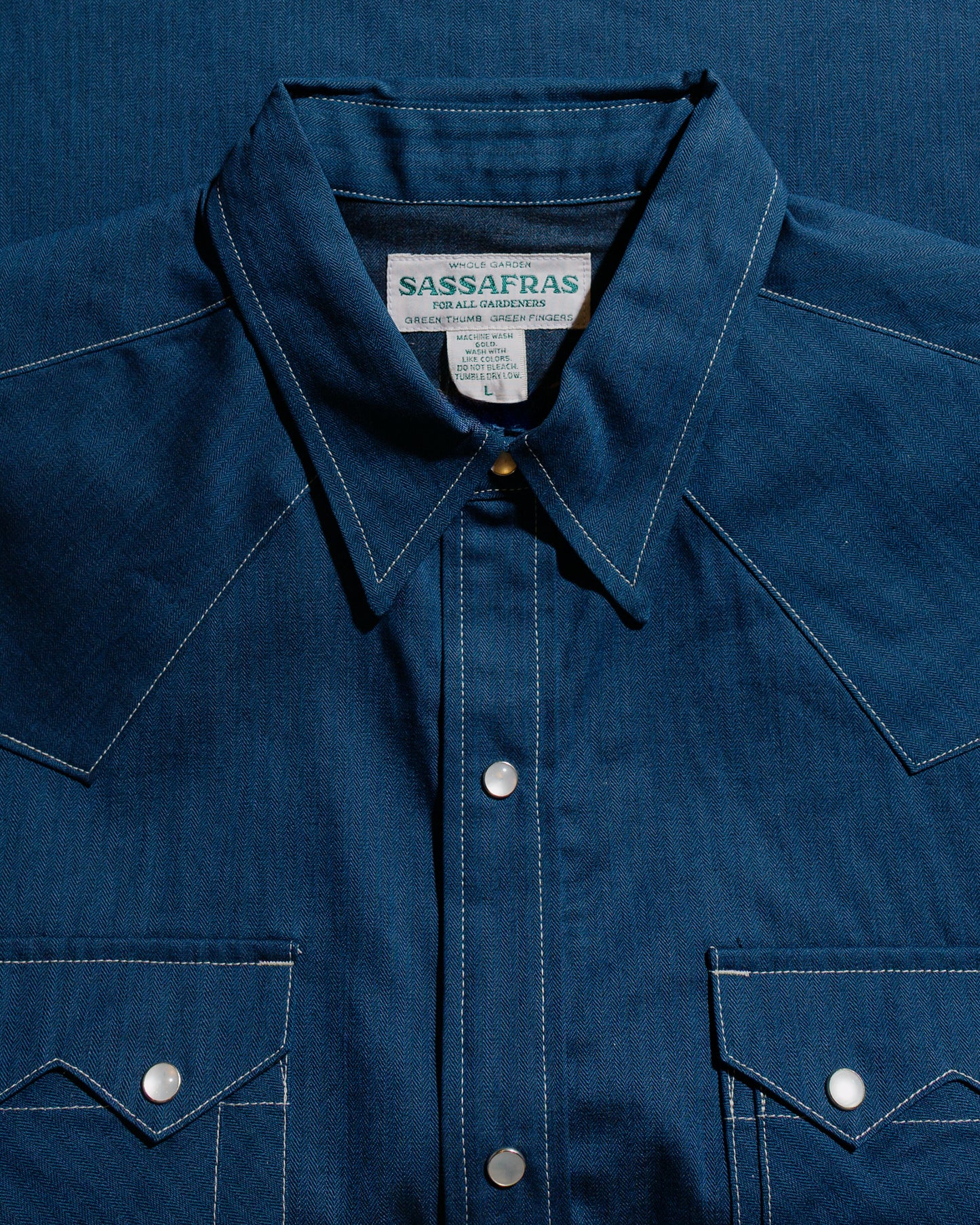 lost & found Sassafras Sassafras Weeds Digger Shirt 6.5oz Herringbone Denim Indigo