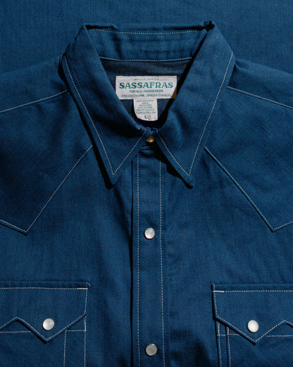 lost & found Sassafras Sassafras Weeds Digger Shirt 6.5oz Herringbone Denim Indigo