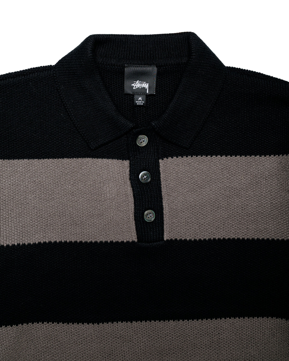 Stüssy Pique Knit Stripe Rugby Black