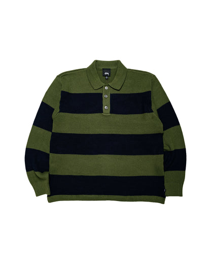 Stüssy Pique Knit Stripe Rugby Olive