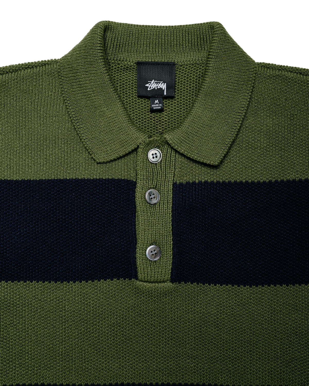 Stüssy Pique Knit Stripe Rugby Olive