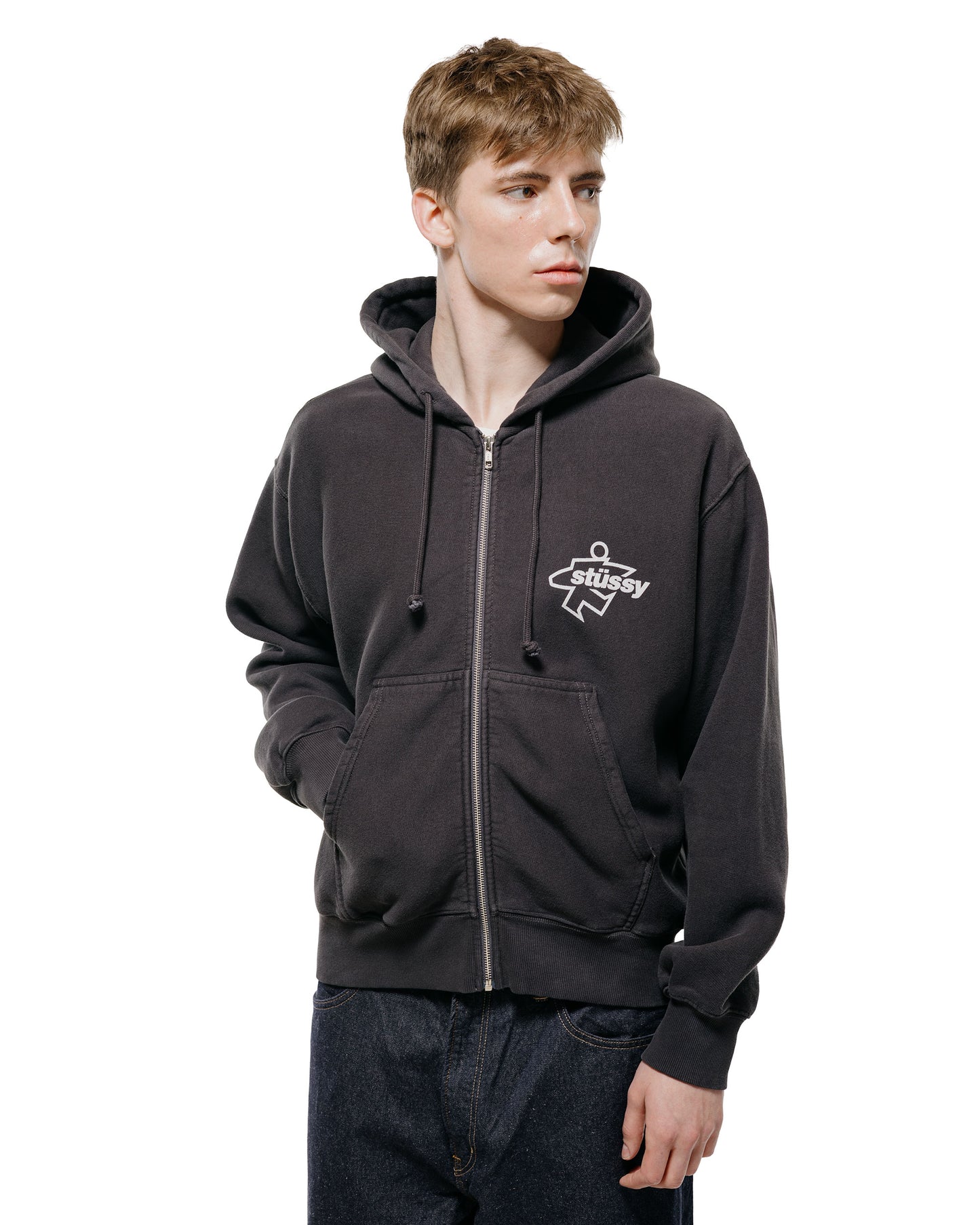 lost & found Stussy Stüssy Surf Size Garment Dyed Zip Hoodie Faded Black