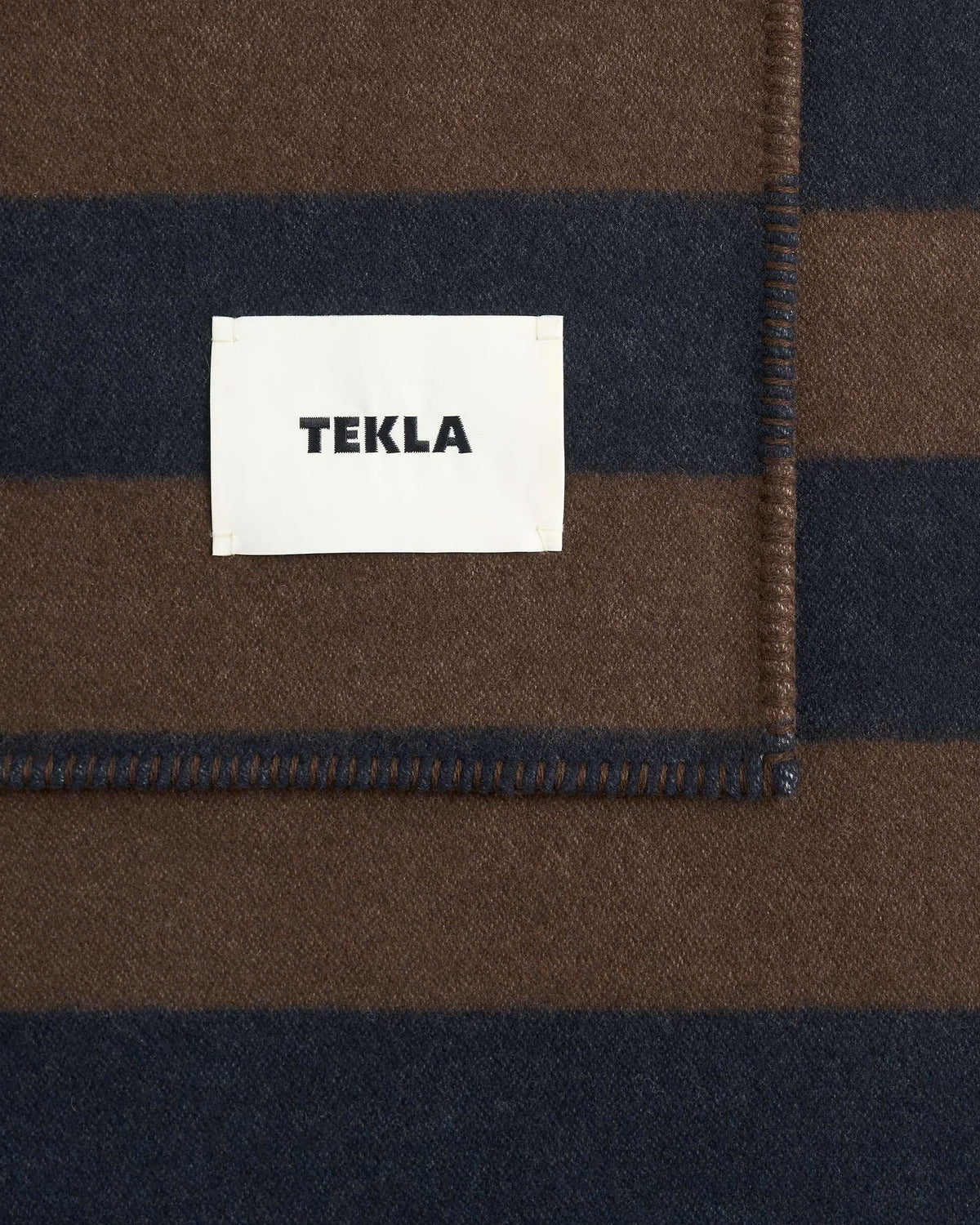 Tekla Lambswool Blanket Walnut & Dust Blue Stripes