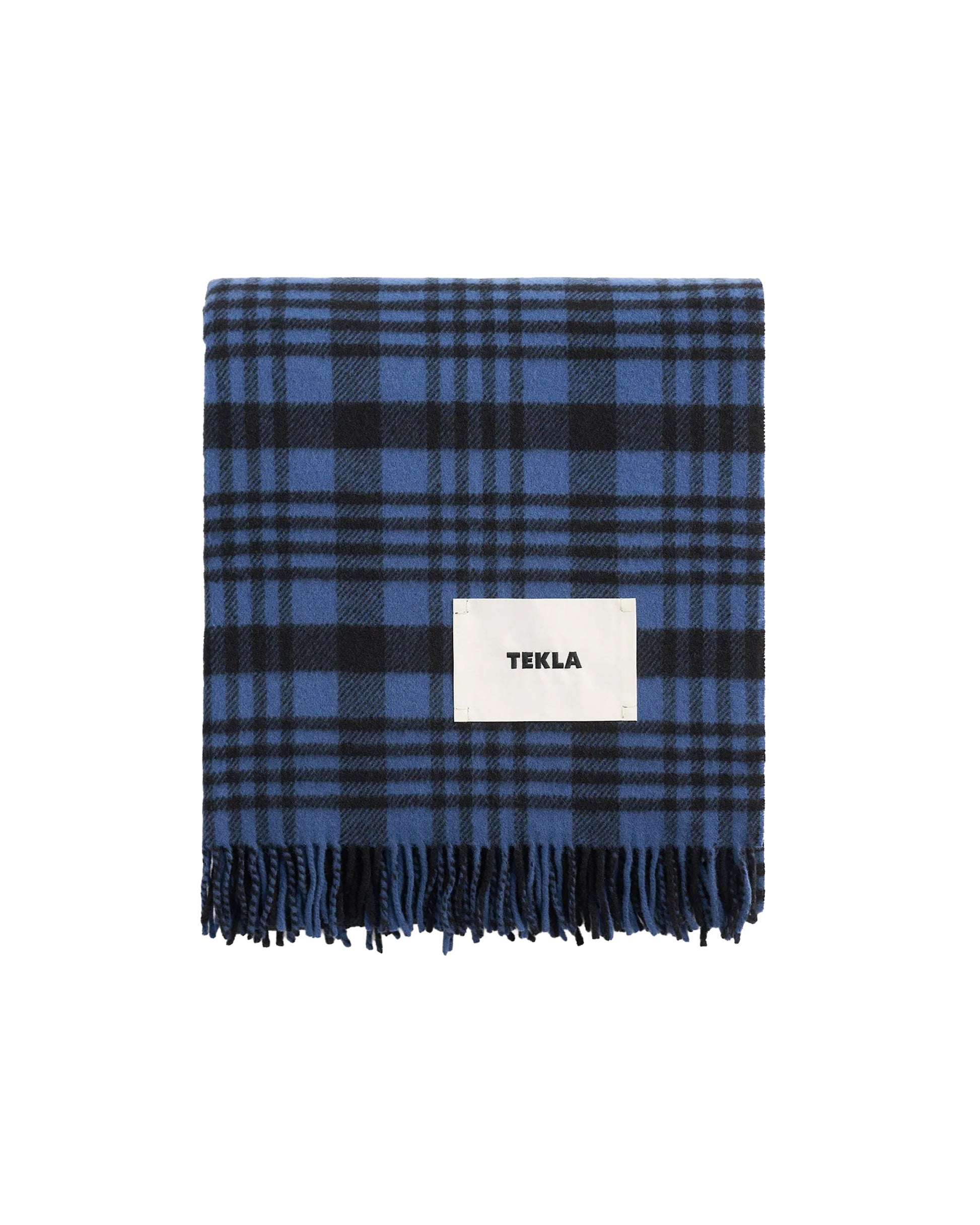 lost & found TEKLA Tekla Lambswool Fringed Blanket Blue Plaid