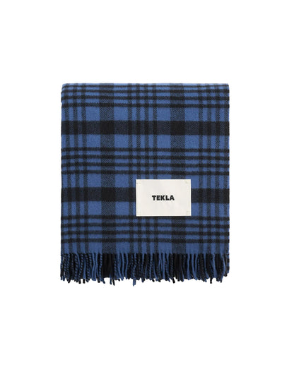 lost & found TEKLA Tekla Lambswool Fringed Blanket Blue Plaid