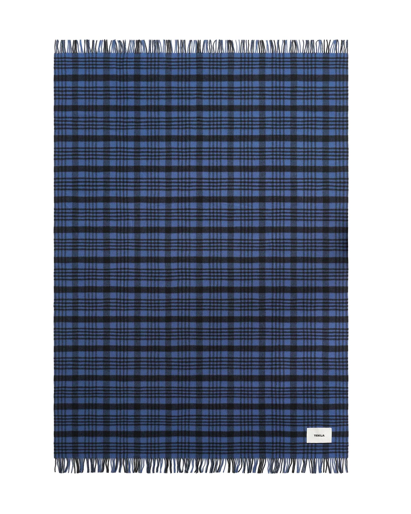 lost & found TEKLA Tekla Lambswool Fringed Blanket Blue Plaid