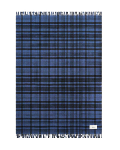 lost & found TEKLA Tekla Lambswool Fringed Blanket Blue Plaid