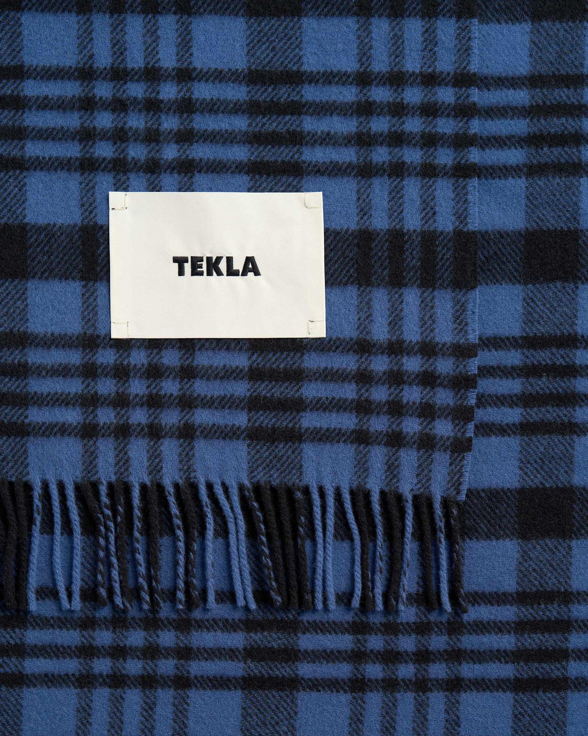 lost & found TEKLA Tekla Lambswool Fringed Blanket Blue Plaid