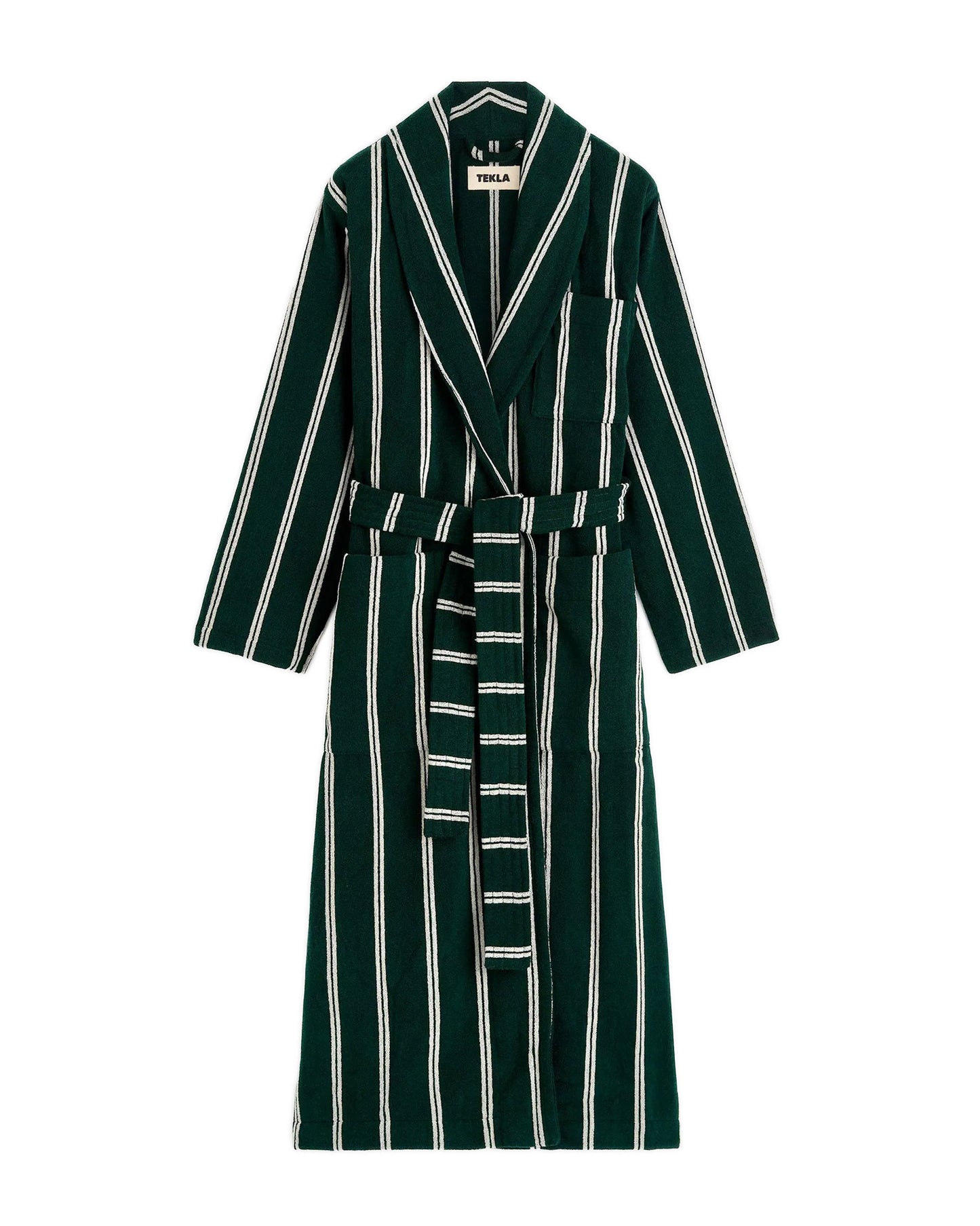 lost & found TEKLA Tekla Terry Classic Bathrobe Forest Green Stripes