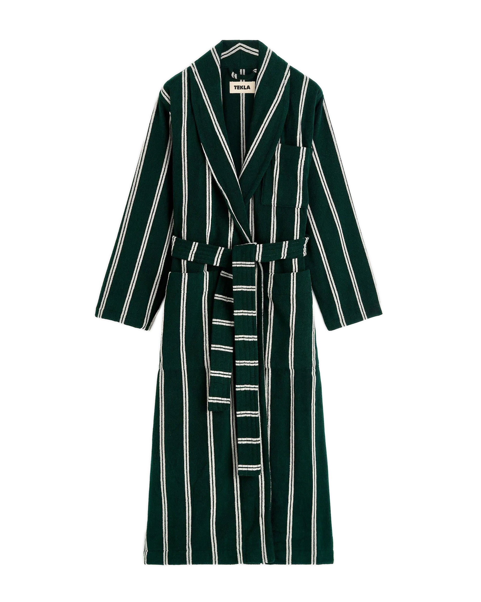 lost & found TEKLA Tekla Terry Classic Bathrobe Forest Green Stripes