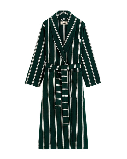 lost & found TEKLA Tekla Terry Classic Bathrobe Forest Green Stripes