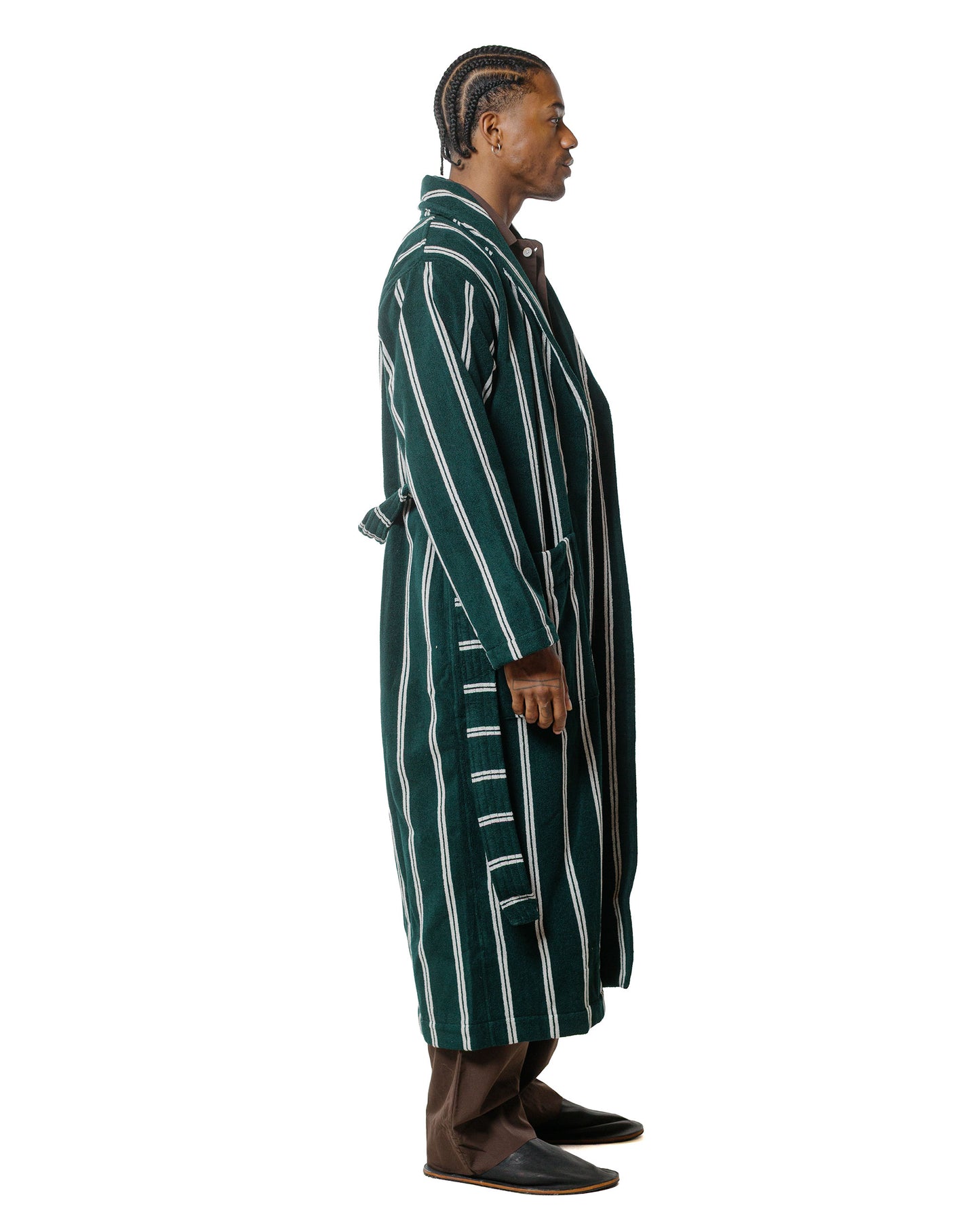 lost & found TEKLA Tekla Terry Classic Bathrobe Forest Green Stripes