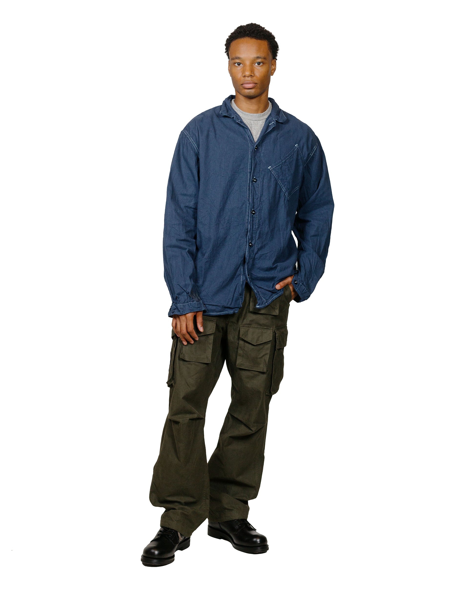 lost & found Tender Tender 465 Argyle Chest Pocket Shirt Barge Blue Cotton Flannel Rinsed