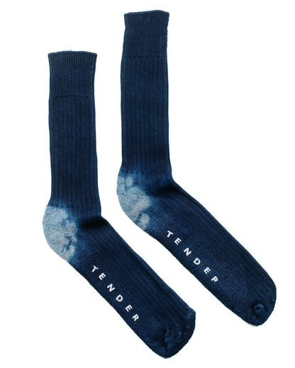 lost & found Tender Tender Rib Calf Socks Cotton Achilles' Heel Indigo Dyed