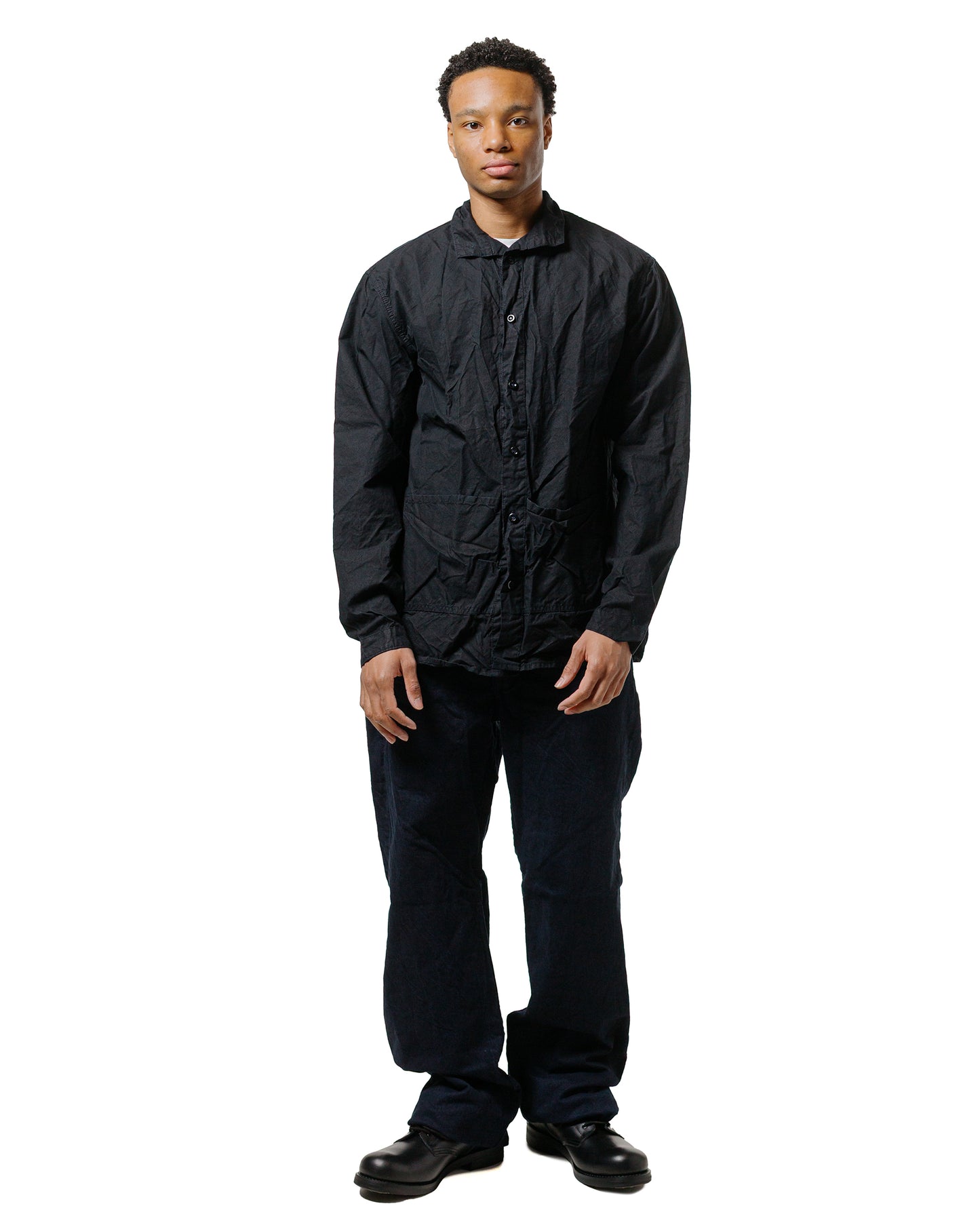 lost & found Tender Tender Type 468 Flipped Collar Shirt Black Cotton Panama Hadal Blue