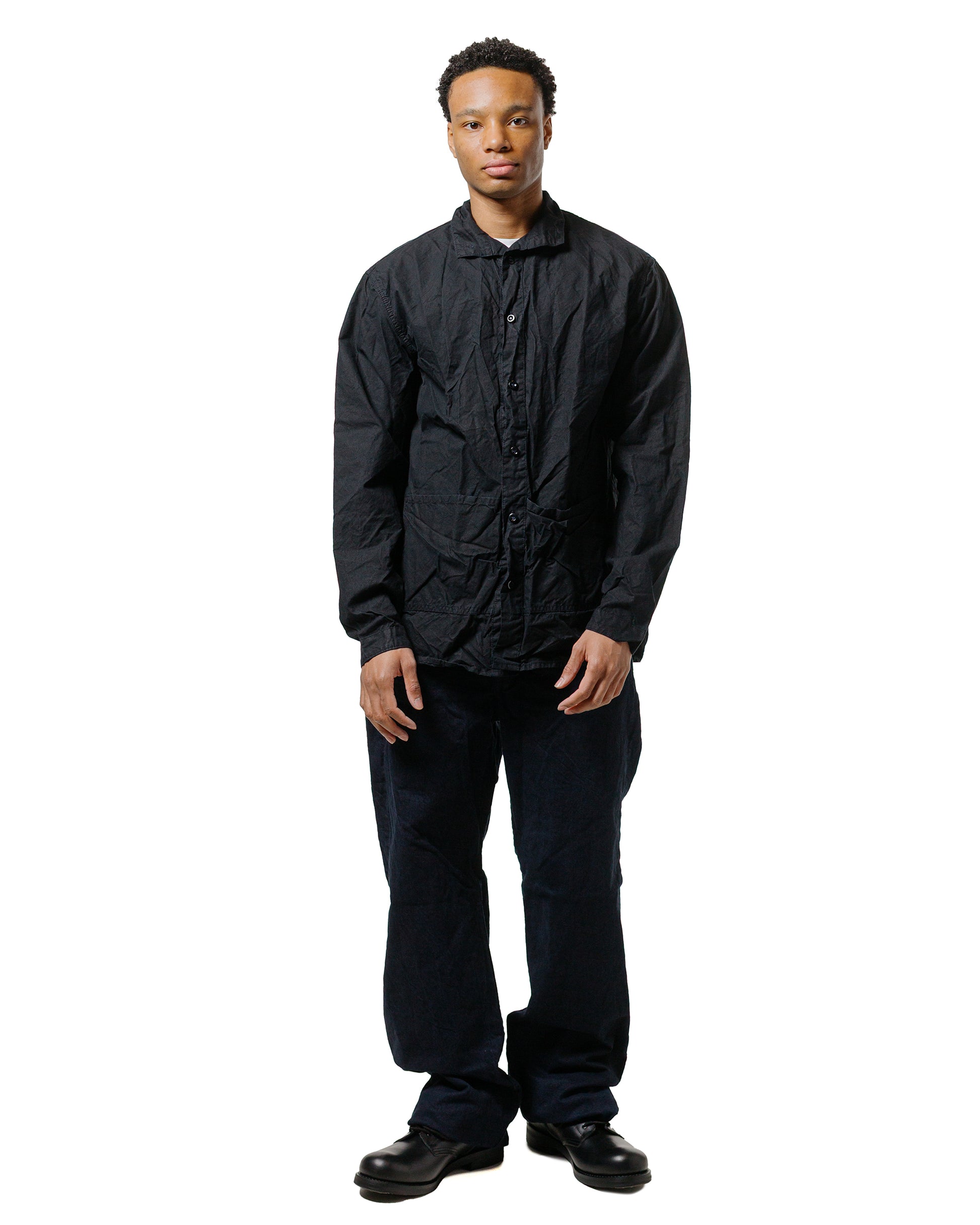 lost & found Tender Tender Type 468 Flipped Collar Shirt Black Cotton Panama Hadal Blue