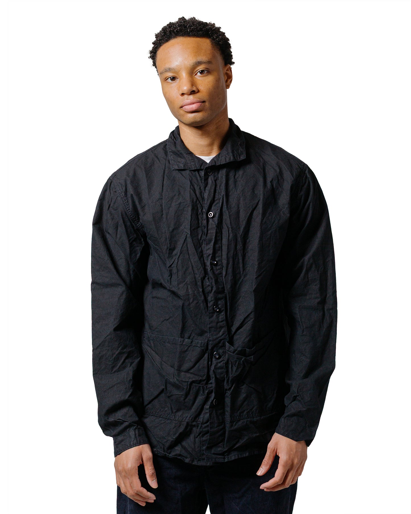 lost & found Tender Tender Type 468 Flipped Collar Shirt Black Cotton Panama Hadal Blue