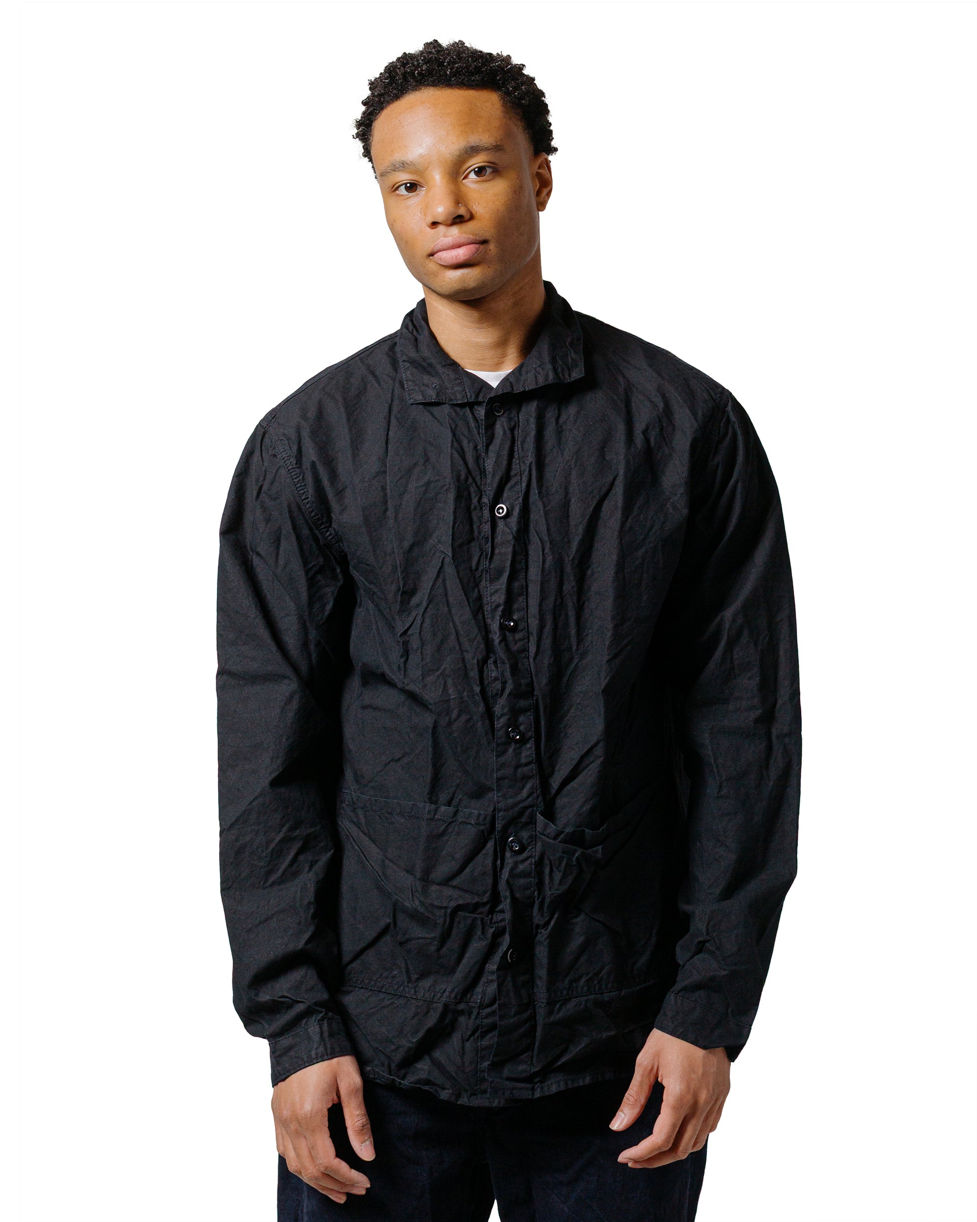 lost & found Tender Tender Type 468 Flipped Collar Shirt Black Cotton Panama Hadal Blue