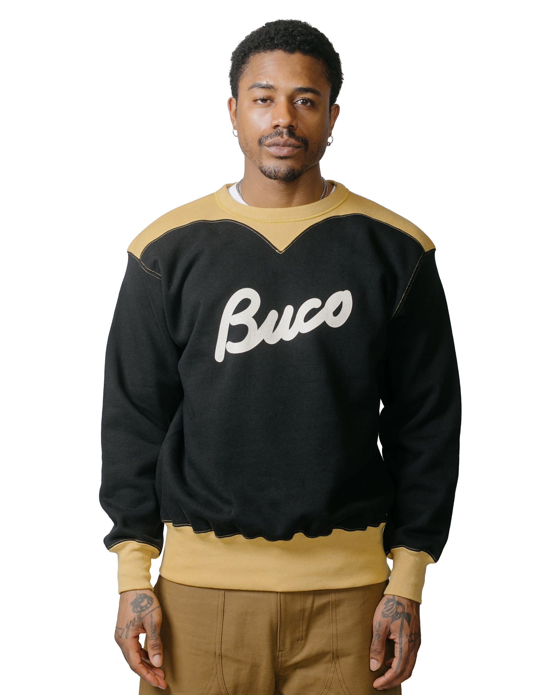 lost & found The Real McCoy's The Real McCoy's BC23105 Buco Two-Tone Sweatshirt / Buco Black/Corn