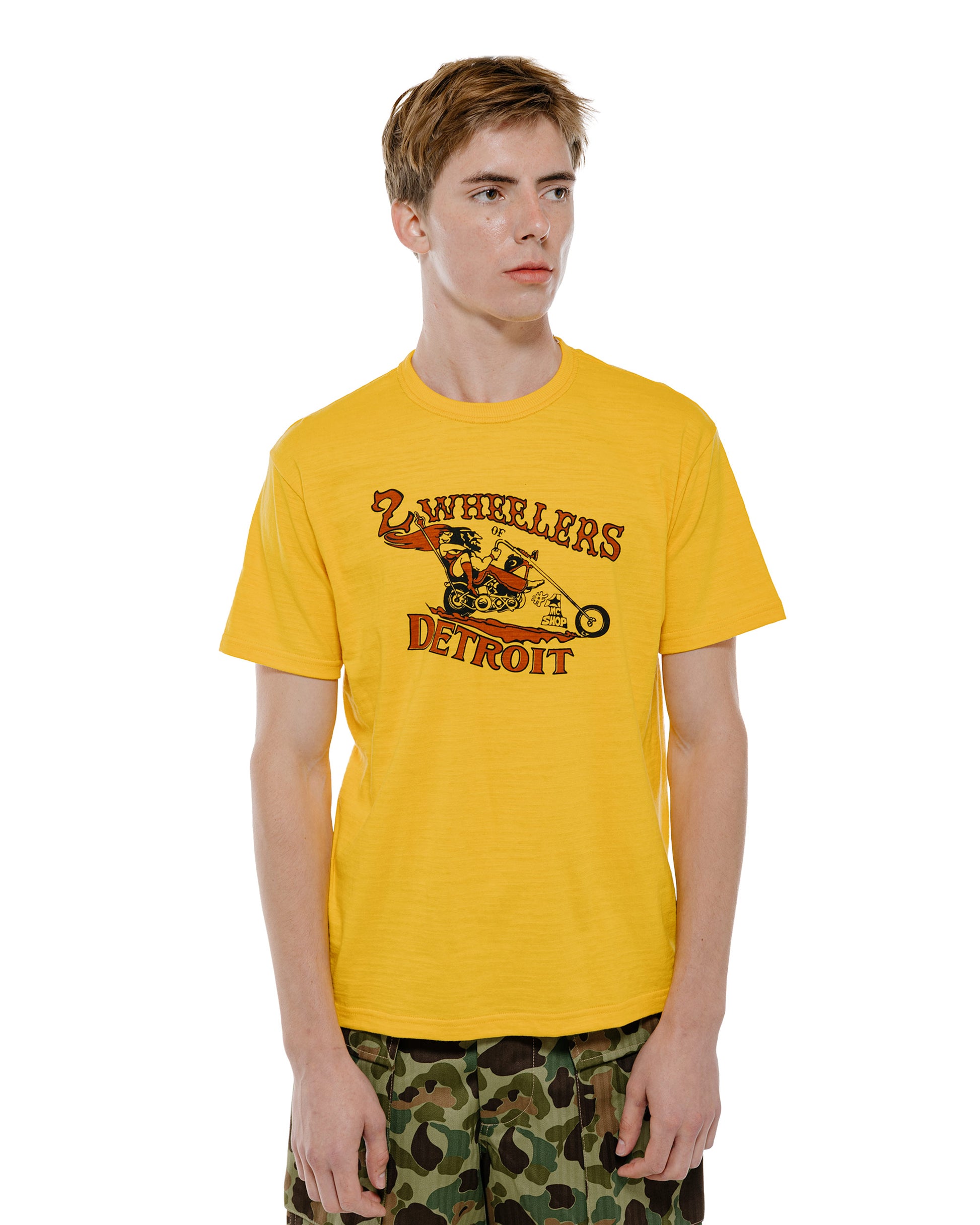 The Real McCoy's BC26009 Athletic T-Shirt / 2-Wheelers of Detroit Yellow