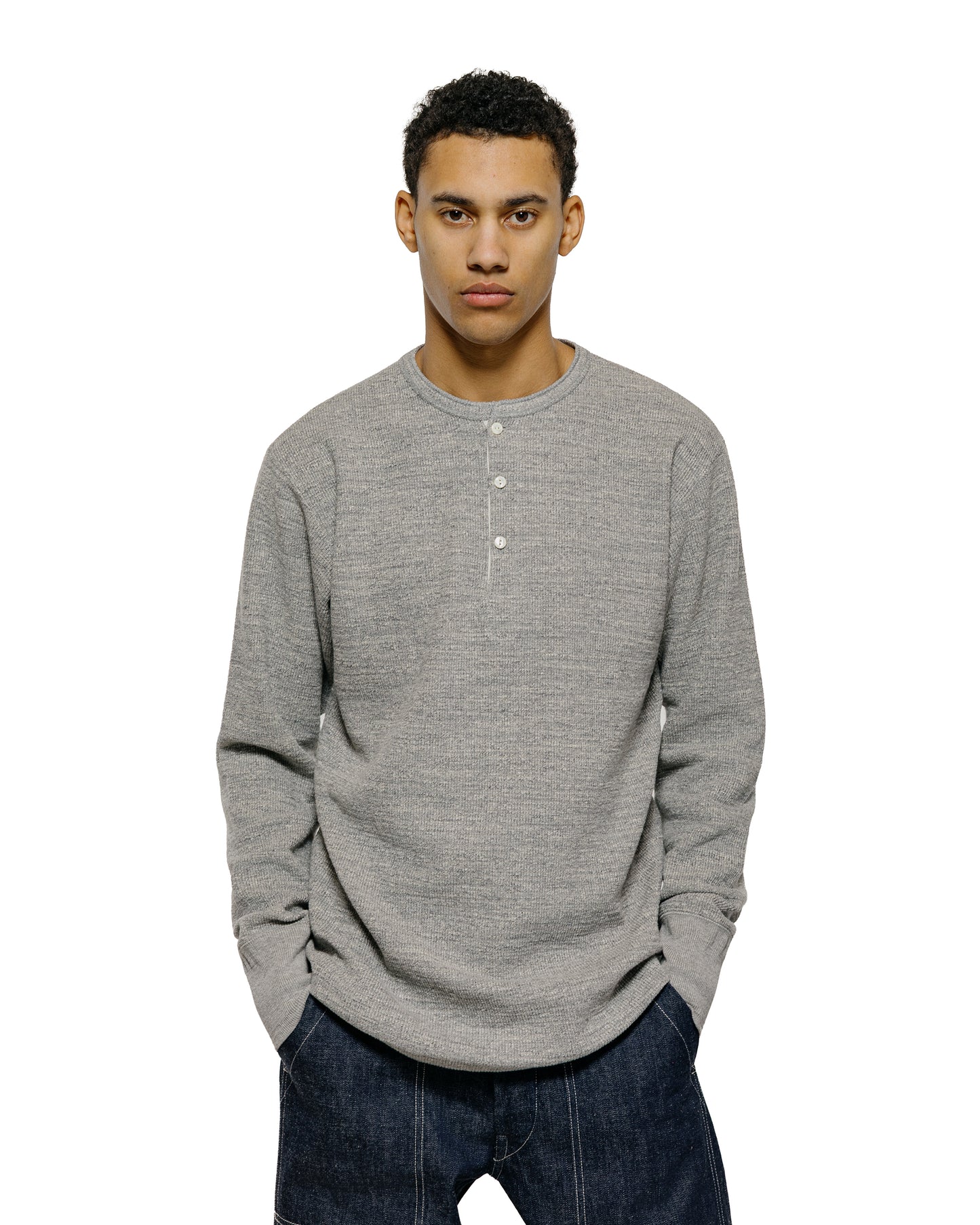 lost & found The Real McCoy's The Real McCoy's MC22120 Western Cardigan Stitch Henley Shirt Gray
