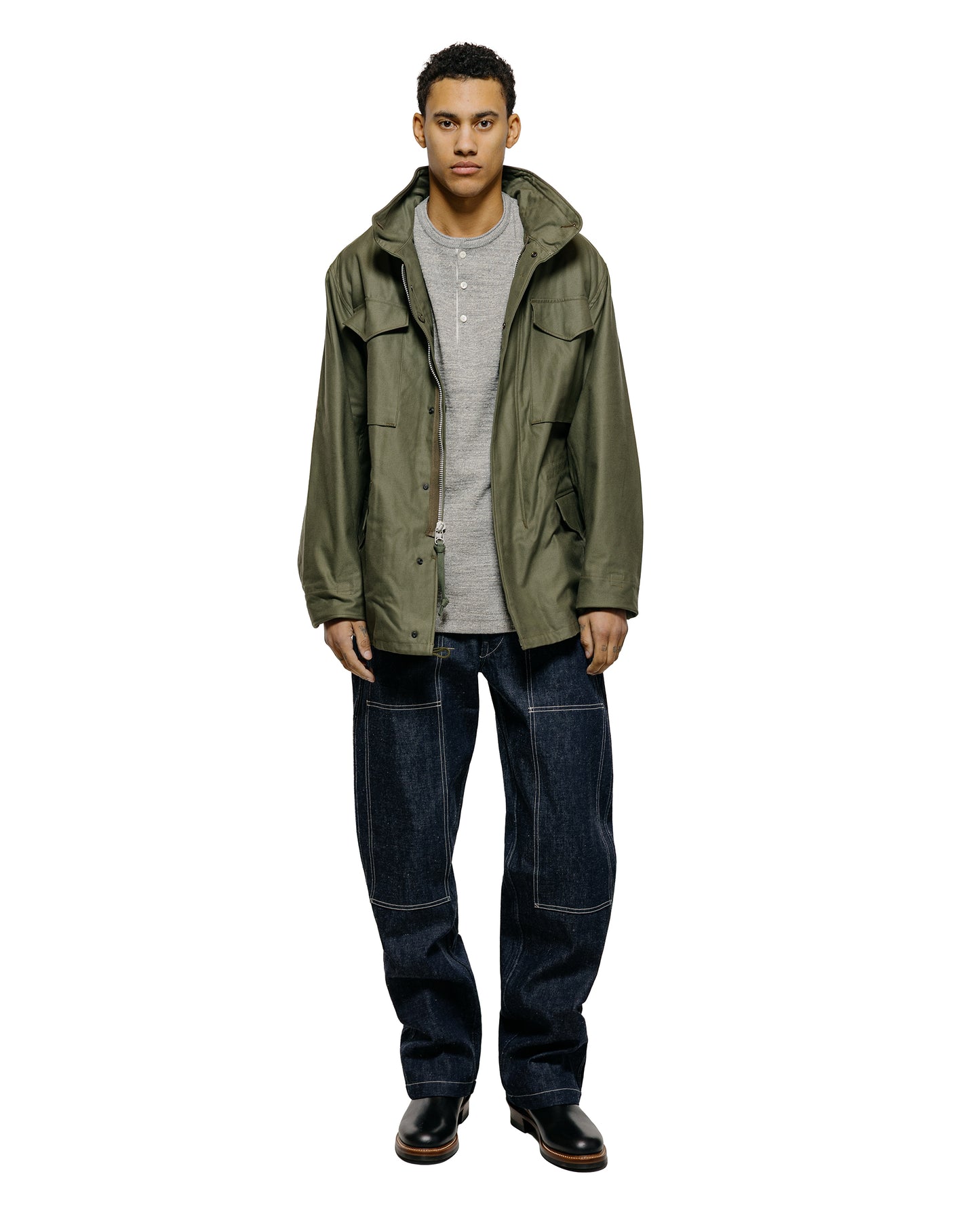 lost & found The Real McCoy's The Real McCoy's MC22120 Western Cardigan Stitch Henley Shirt Gray