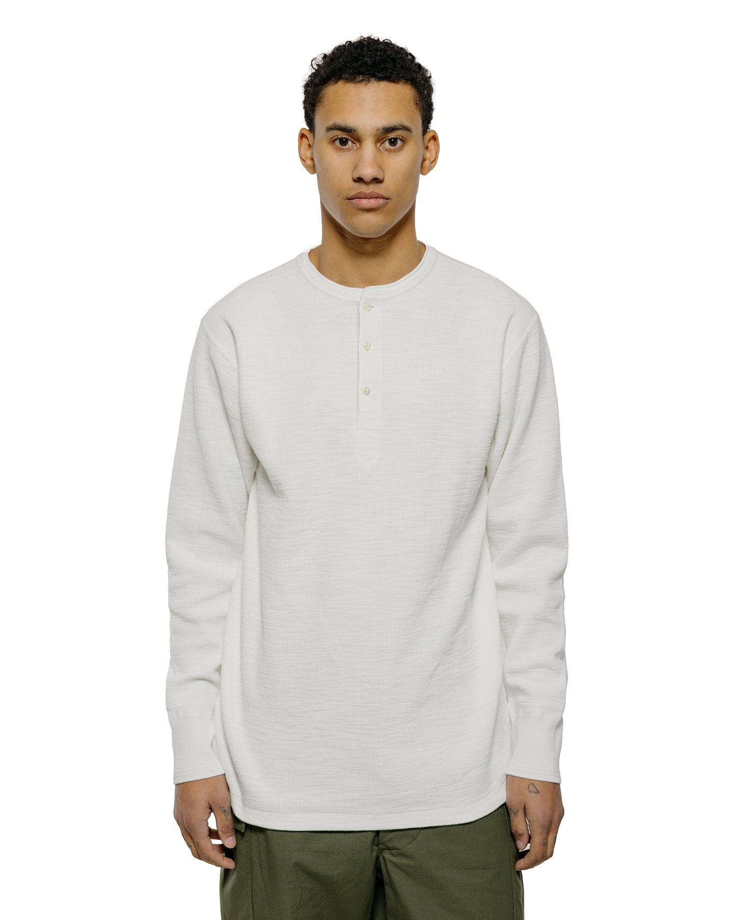 lost & found The Real McCoy's The Real McCoy's MC22120 Western Cardigan Stitch Henley Shirt White