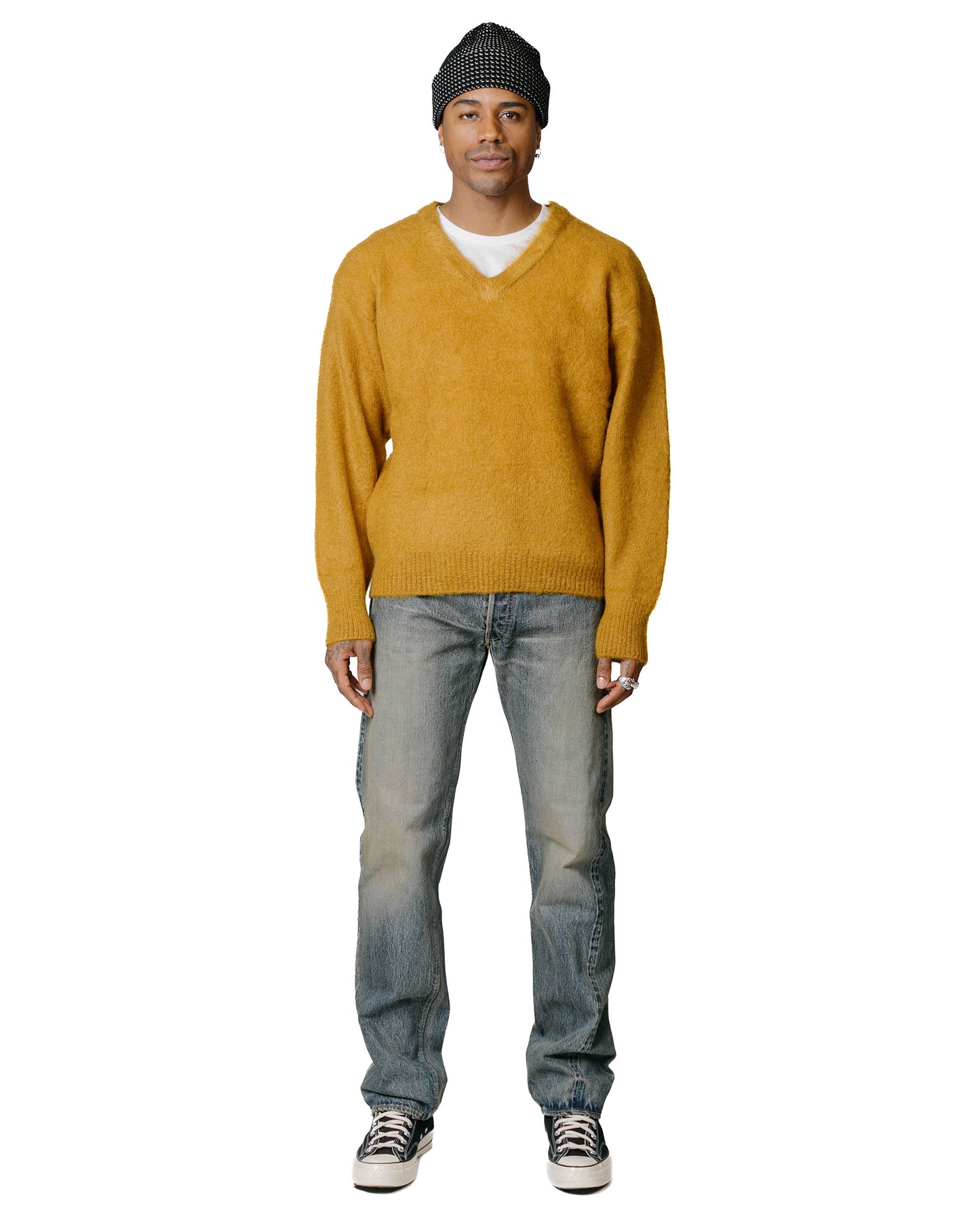 lost & found The Real McCoy's The Real McCoy's MC23109 JM Mohair V-Neck Sweater Mustard