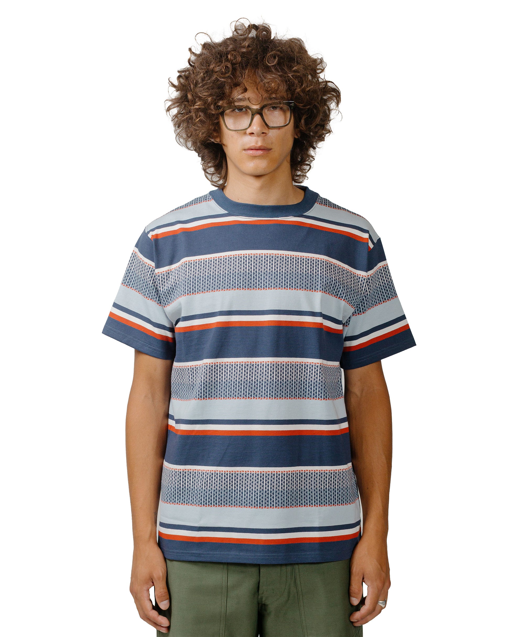lost & found The Real McCoy's The Real McCoy's MC24017 Jacquard Knit Stripe Tee Navy