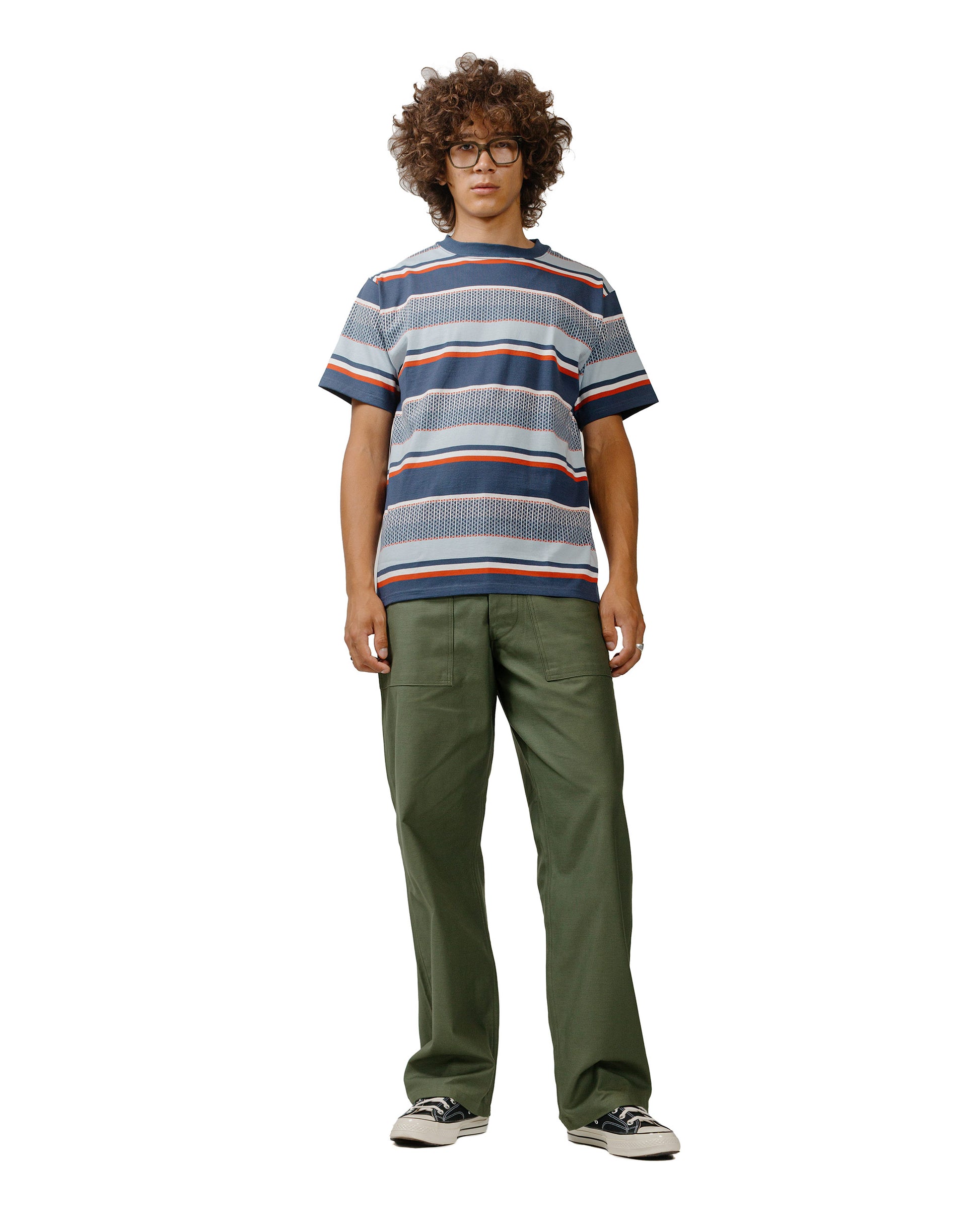 lost & found The Real McCoy's The Real McCoy's MC24017 Jacquard Knit Stripe Tee Navy
