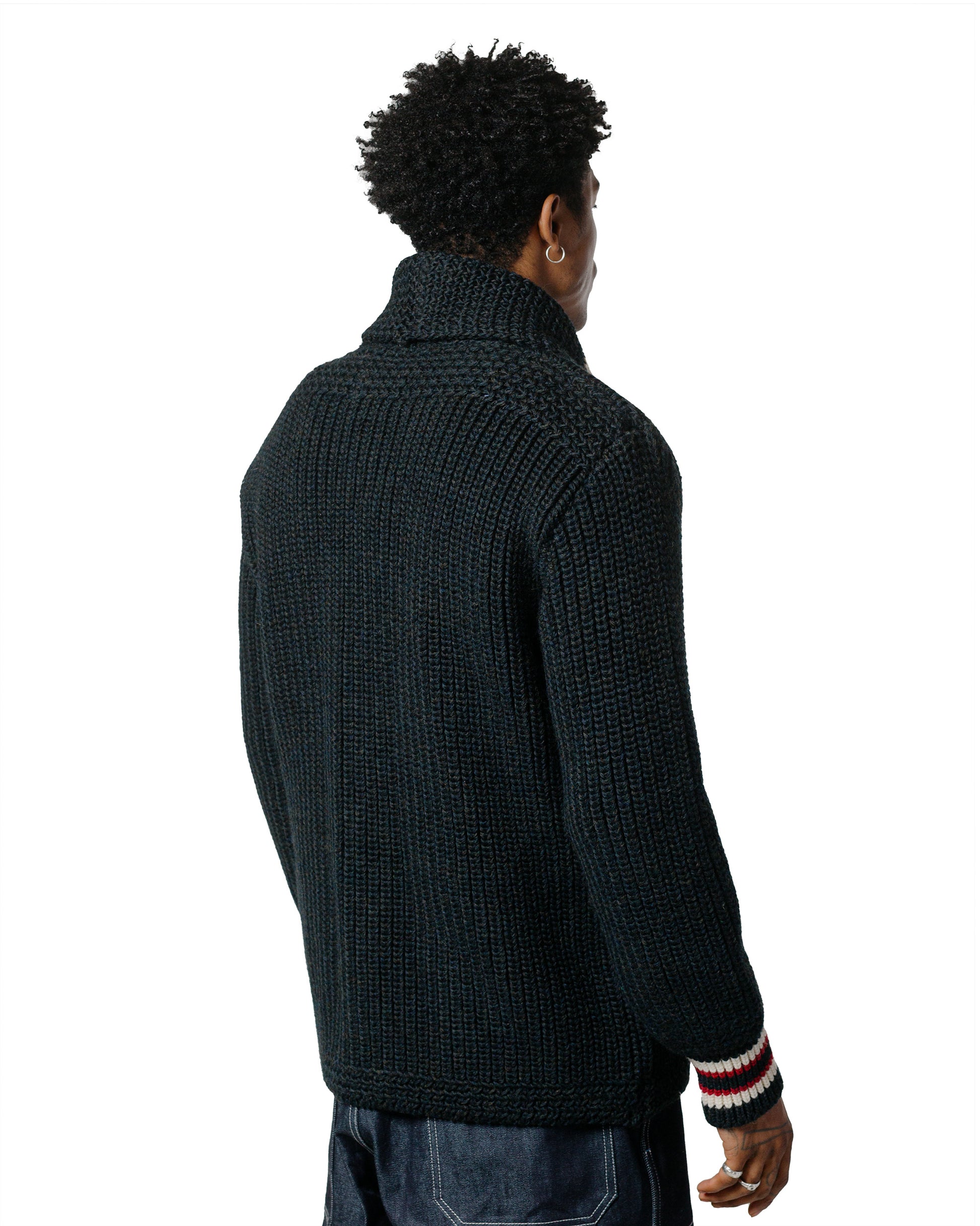 lost & found The Real McCoy's The Real McCoy's MC24111 Striped Shawl Collar Cardigan Charcoal