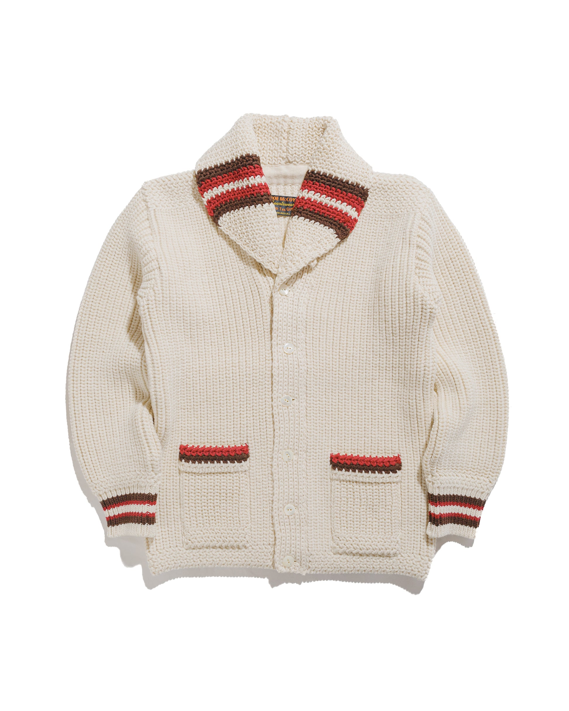 lost & found The Real McCoy's The Real McCoy's MC24111 Striped Shawl Collar Cardigan Ecru