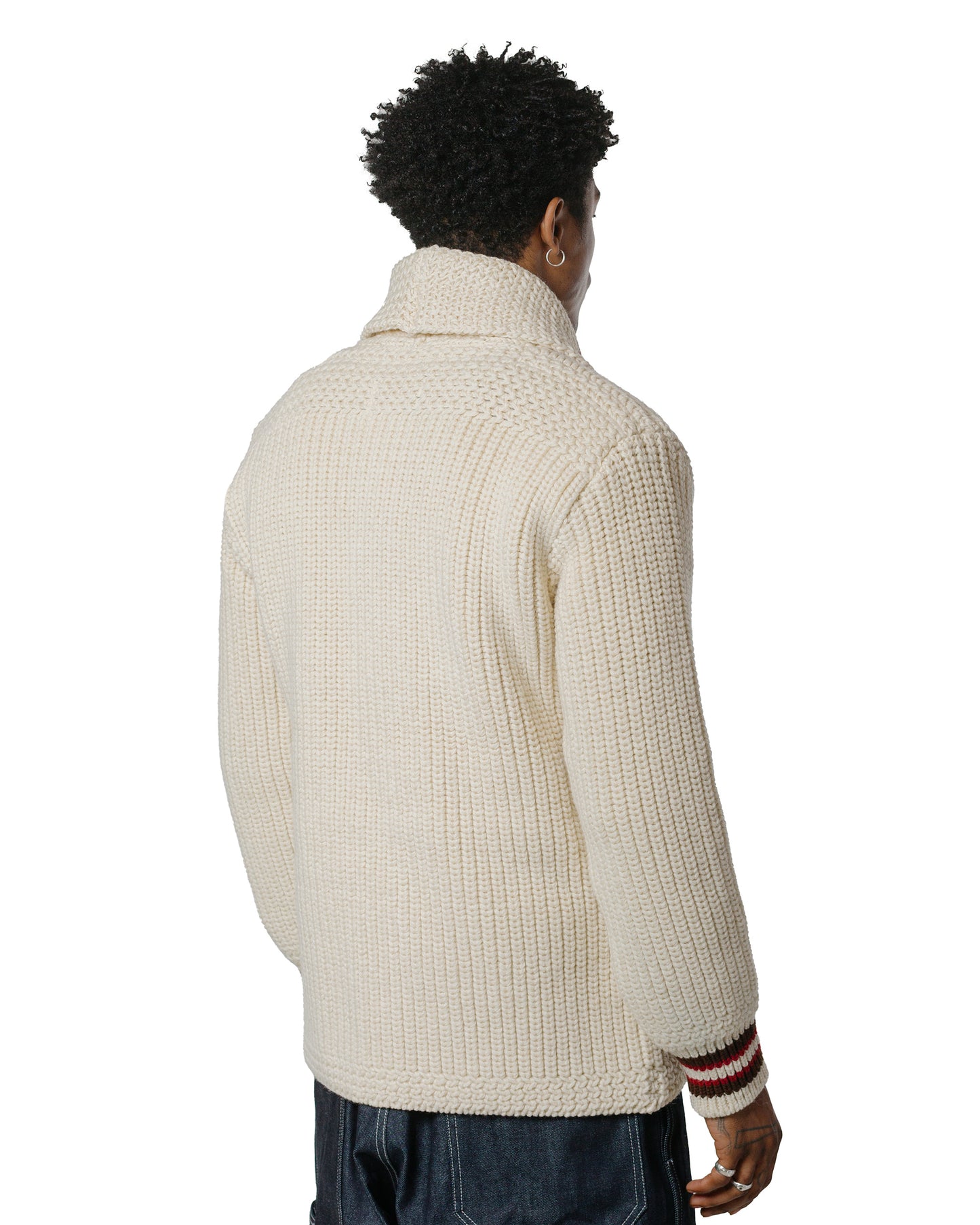 lost & found The Real McCoy's The Real McCoy's MC24111 Striped Shawl Collar Cardigan Ecru