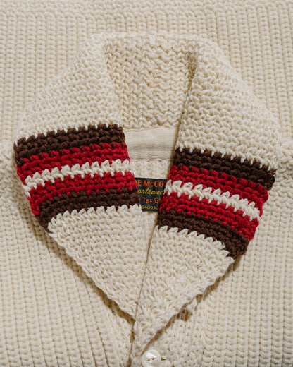 lost & found The Real McCoy's The Real McCoy's MC24111 Striped Shawl Collar Cardigan Ecru